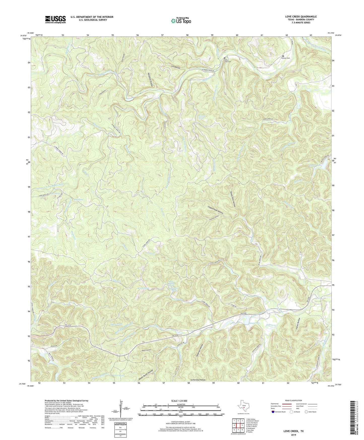 Love Creek Texas US Topo Map Image