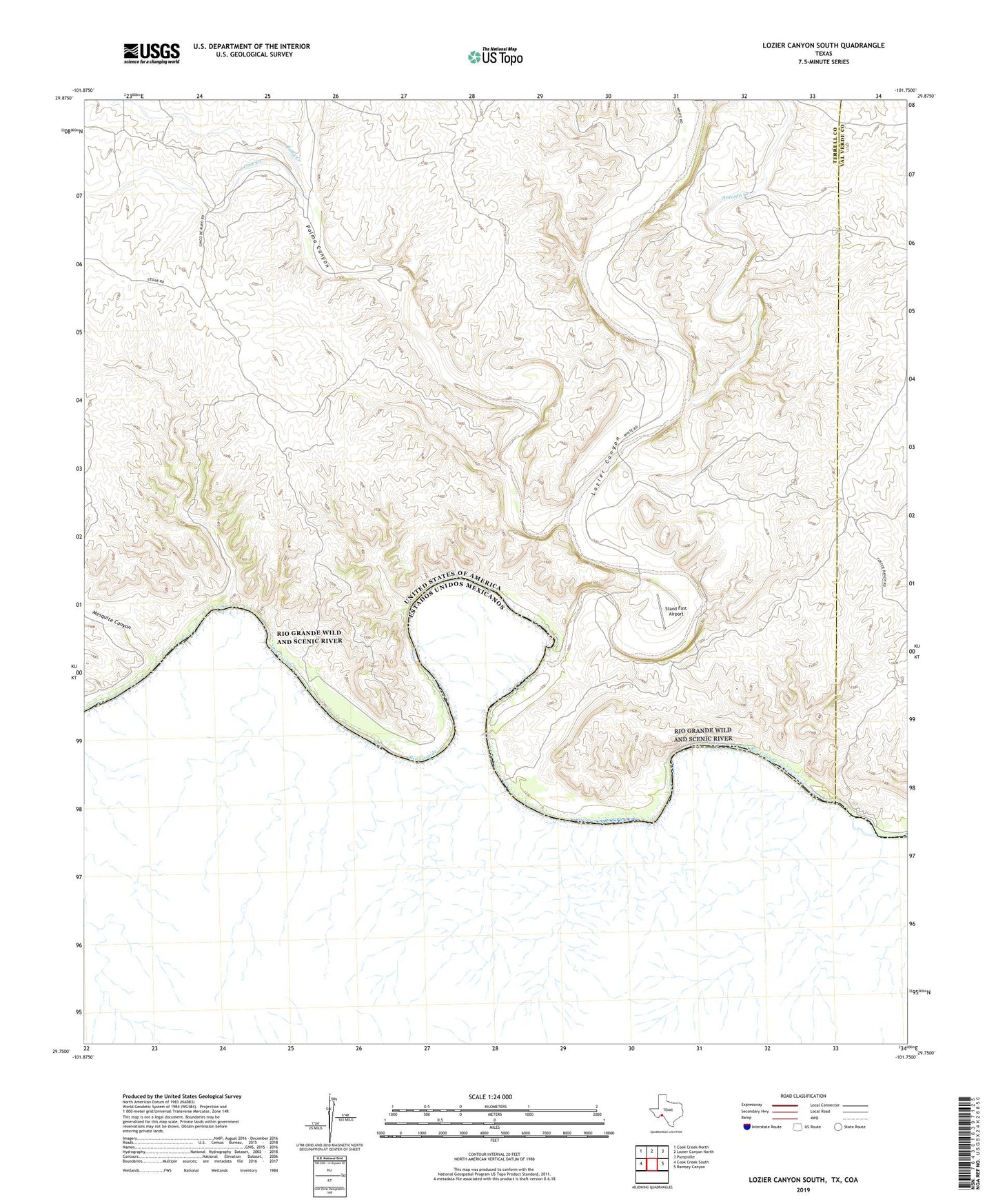 Lozier Canyon South Texas US Topo Map Image