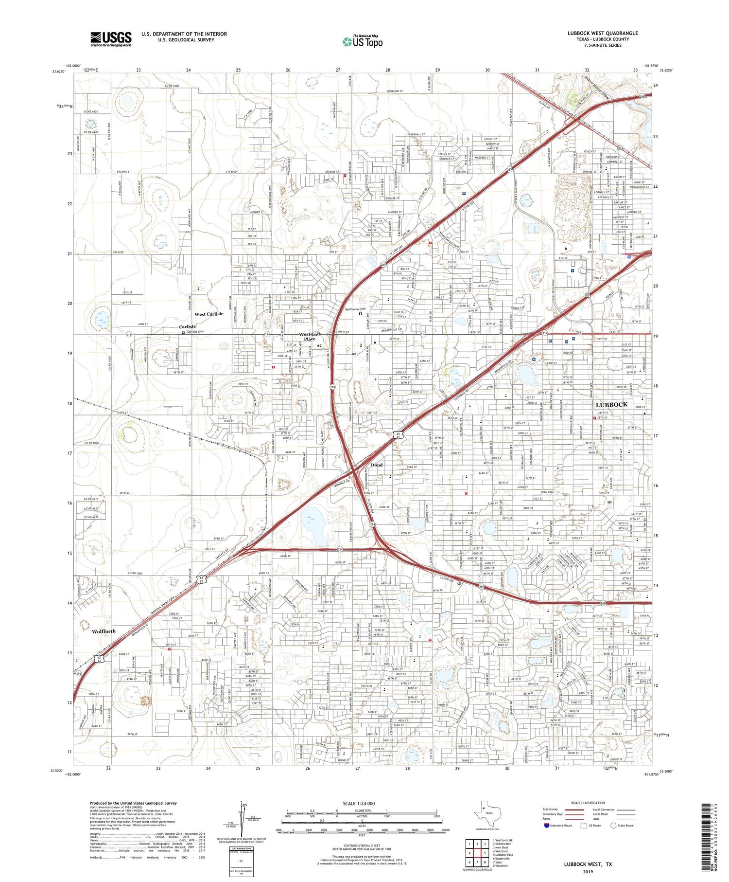 Lubbock West Texas US Topo Map Image