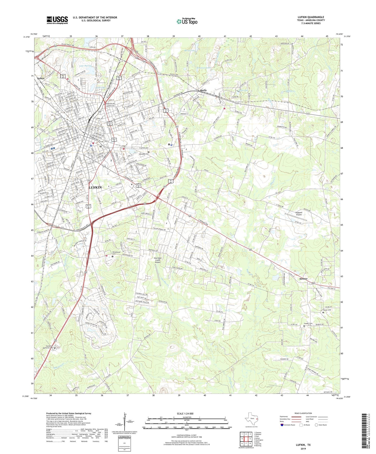 Lufkin Texas US Topo Map Image