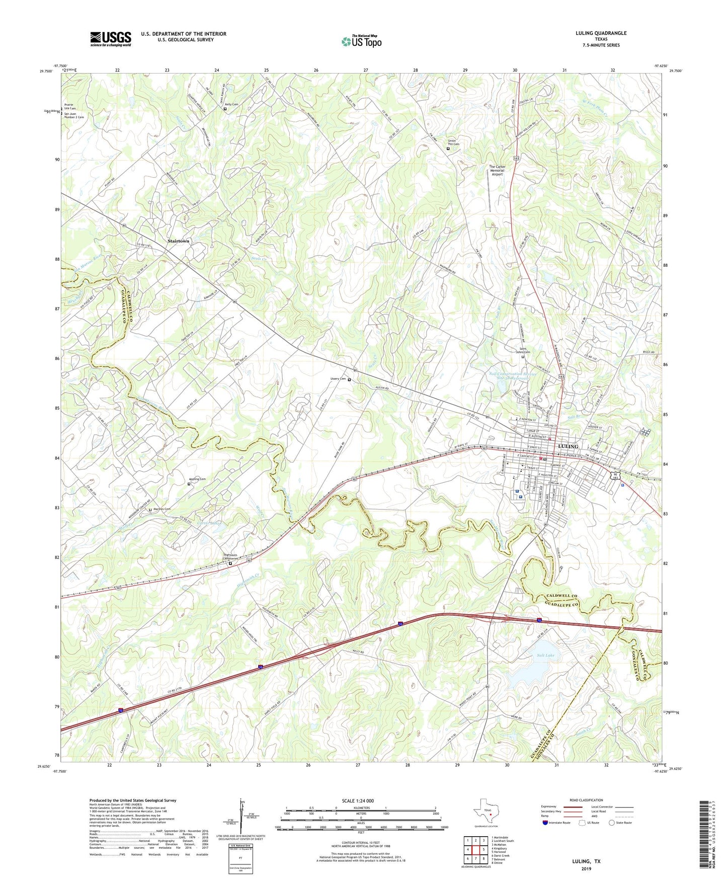 Luling Texas US Topo Map Image