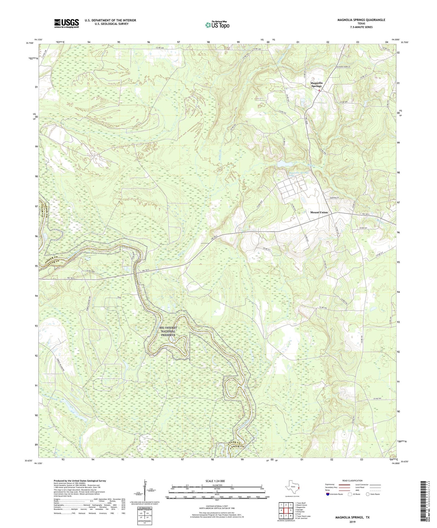 Magnolia Springs Texas US Topo Map Image