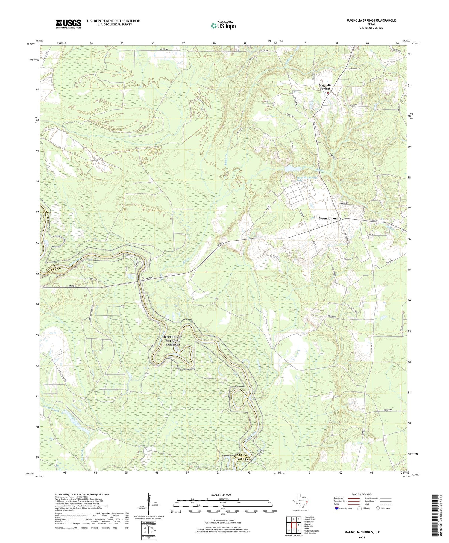 Magnolia Springs Texas US Topo Map Image