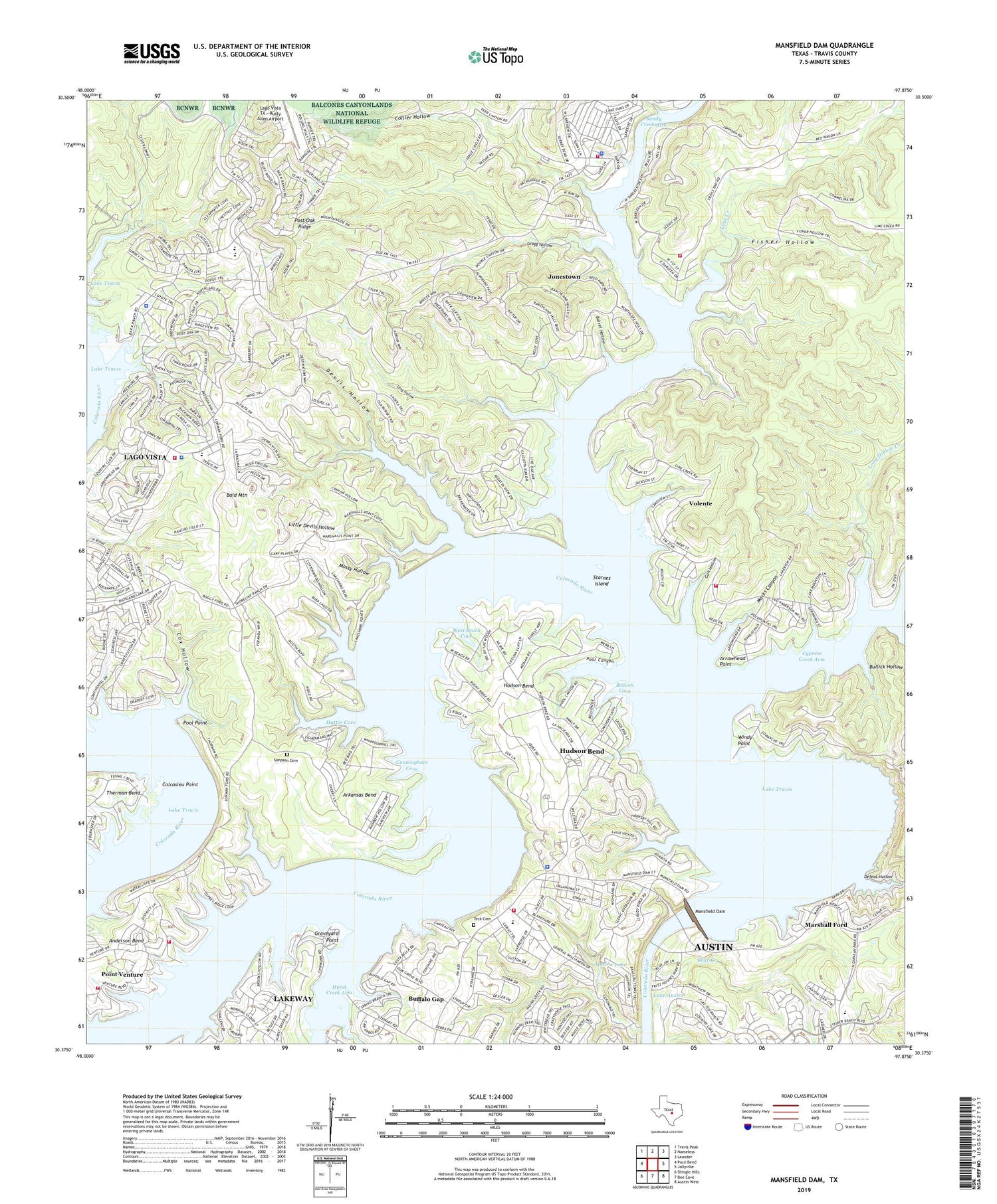 Mansfield Dam Texas US Topo Map Image