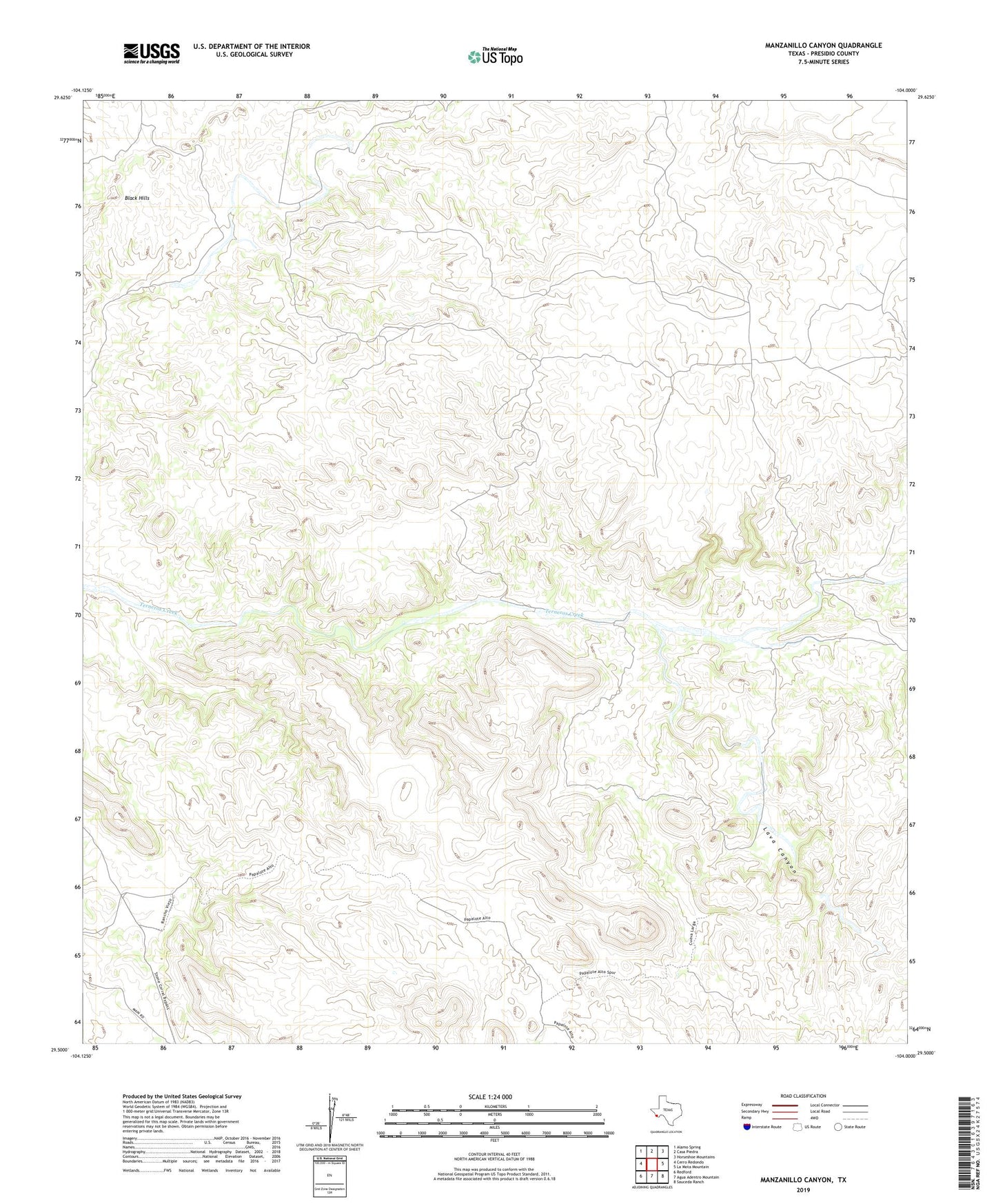 Manzanillo Canyon Texas US Topo Map Image