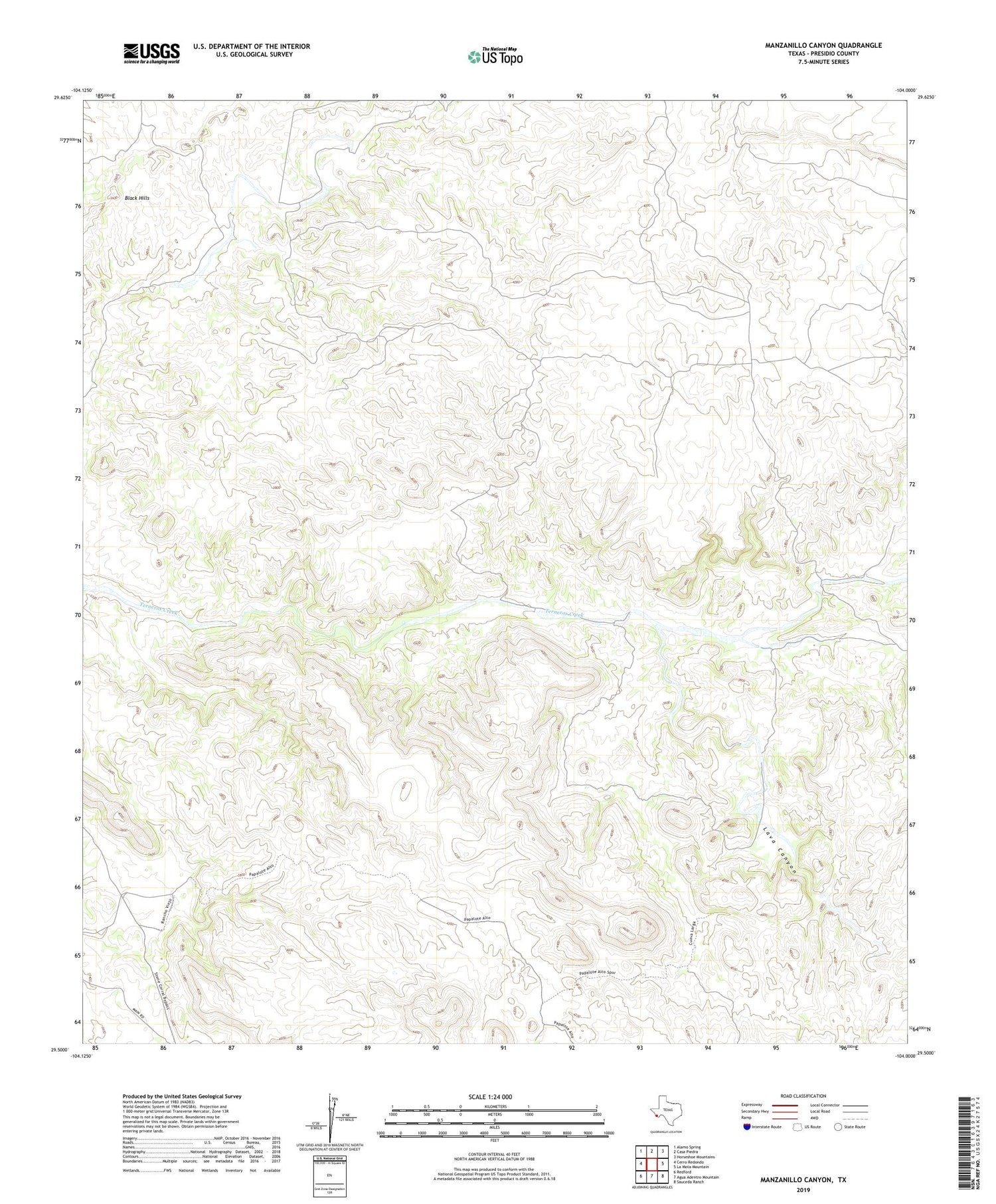 Manzanillo Canyon Texas US Topo Map Image
