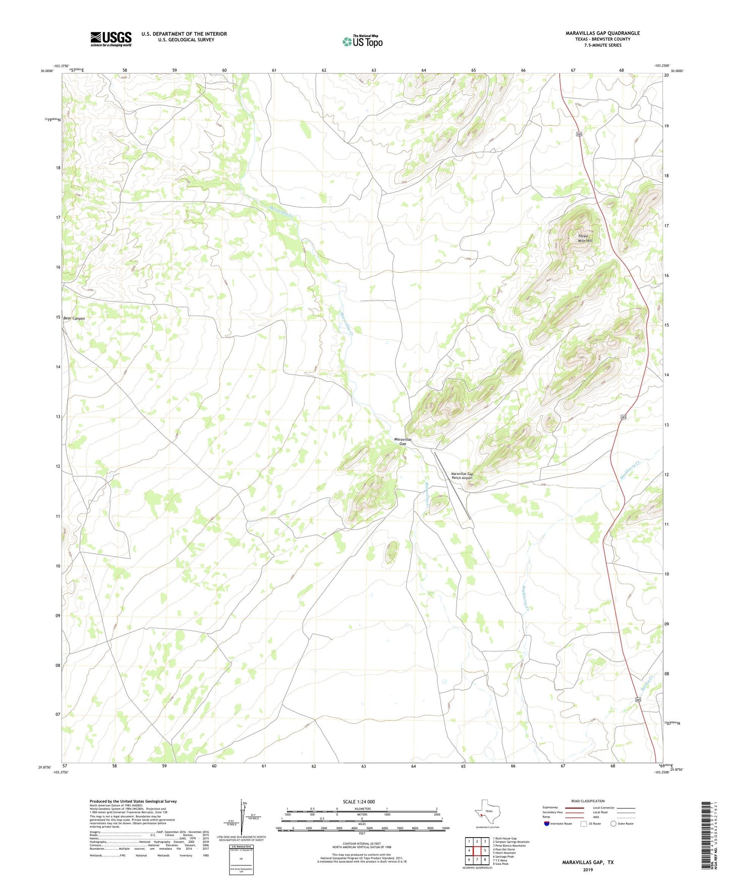 Maravillas Gap Texas US Topo Map Image