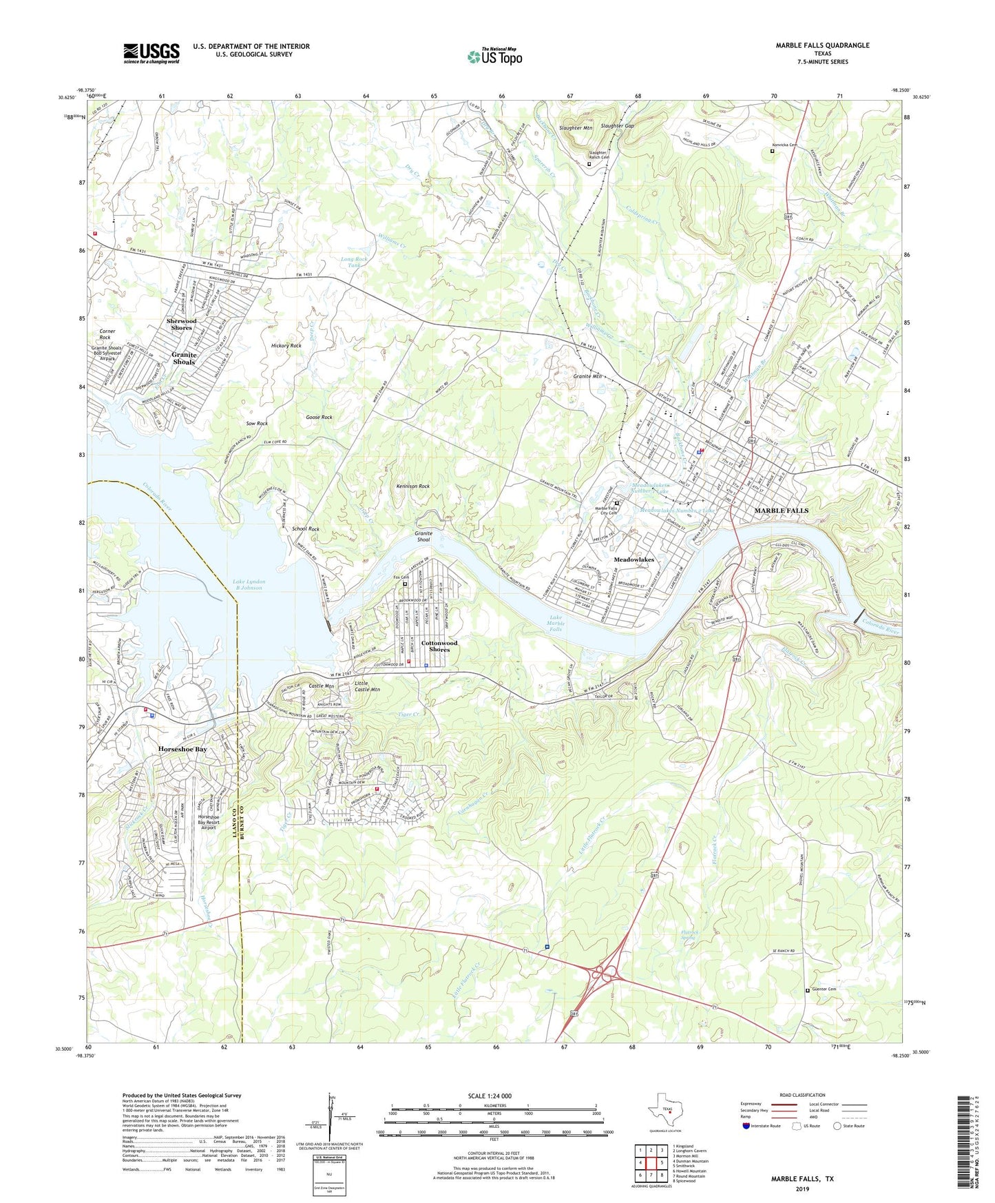 Marble Falls Texas US Topo Map Image