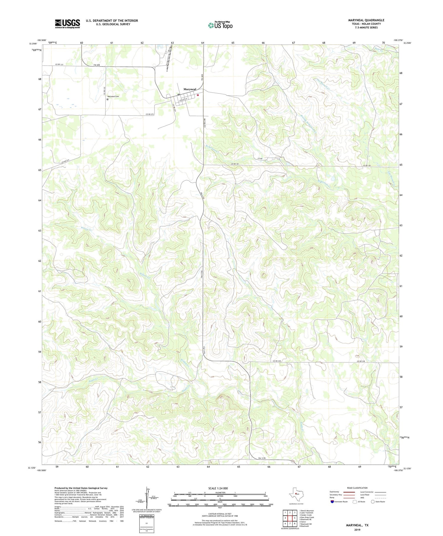 Maryneal Texas US Topo Map Image