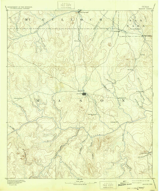 Historic 1894 Mason Texas 30'x30' Topo Map Image