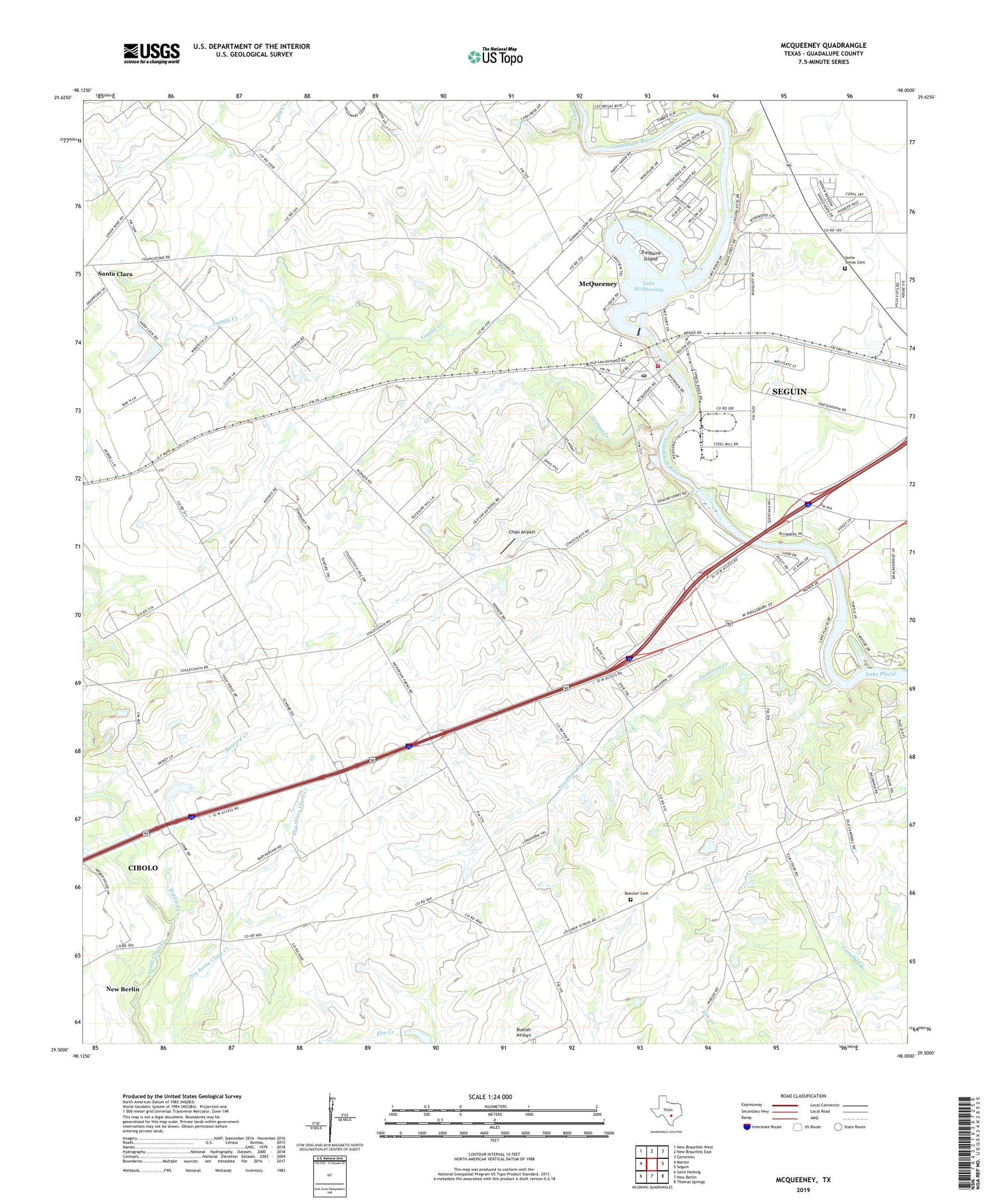 McQueeney Texas US Topo Map Image