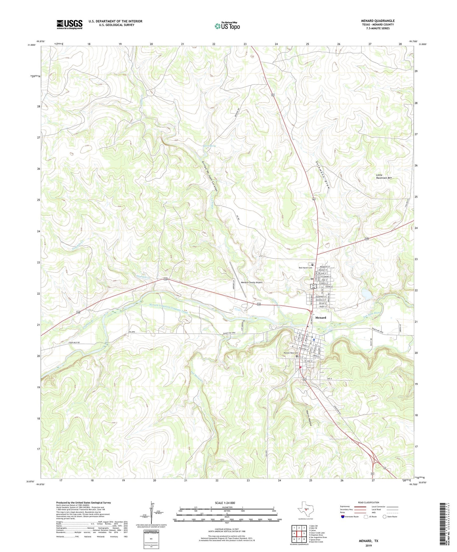 Menard Texas US Topo Map Image