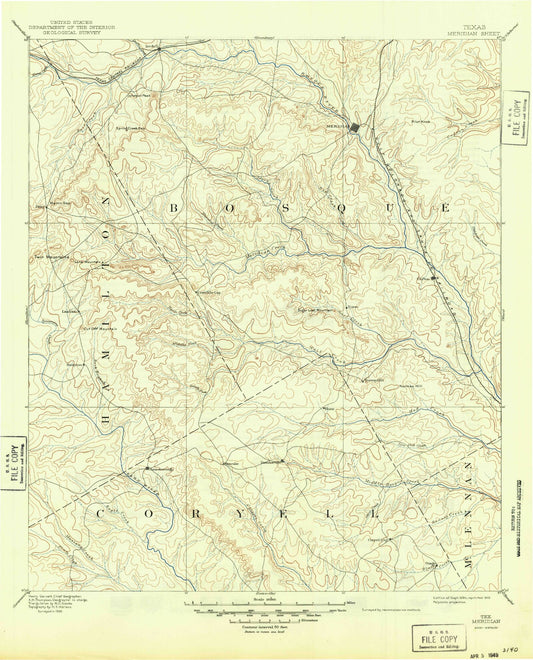 Historic 1894 Meridian Texas 30'x30' Topo Map Image