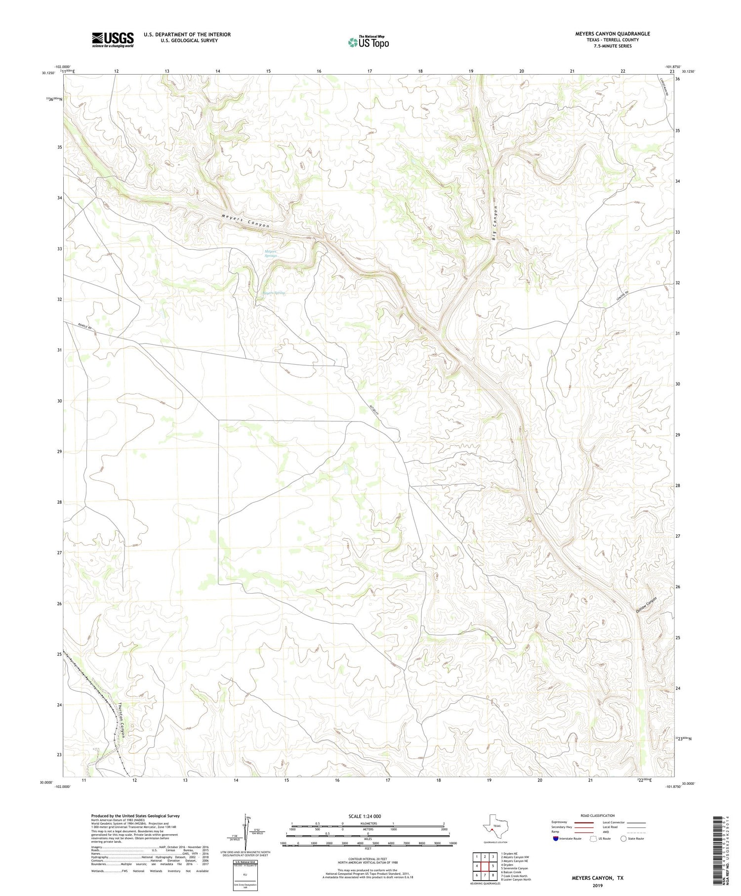 Meyers Canyon Texas US Topo Map Image