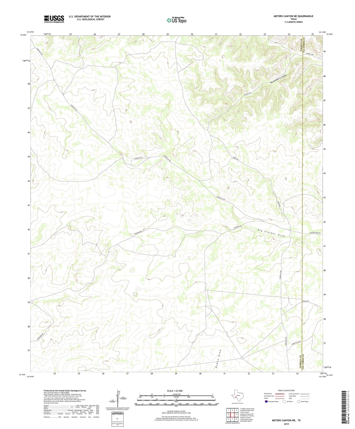 Meyers Canyon NE Texas US Topo Map Image