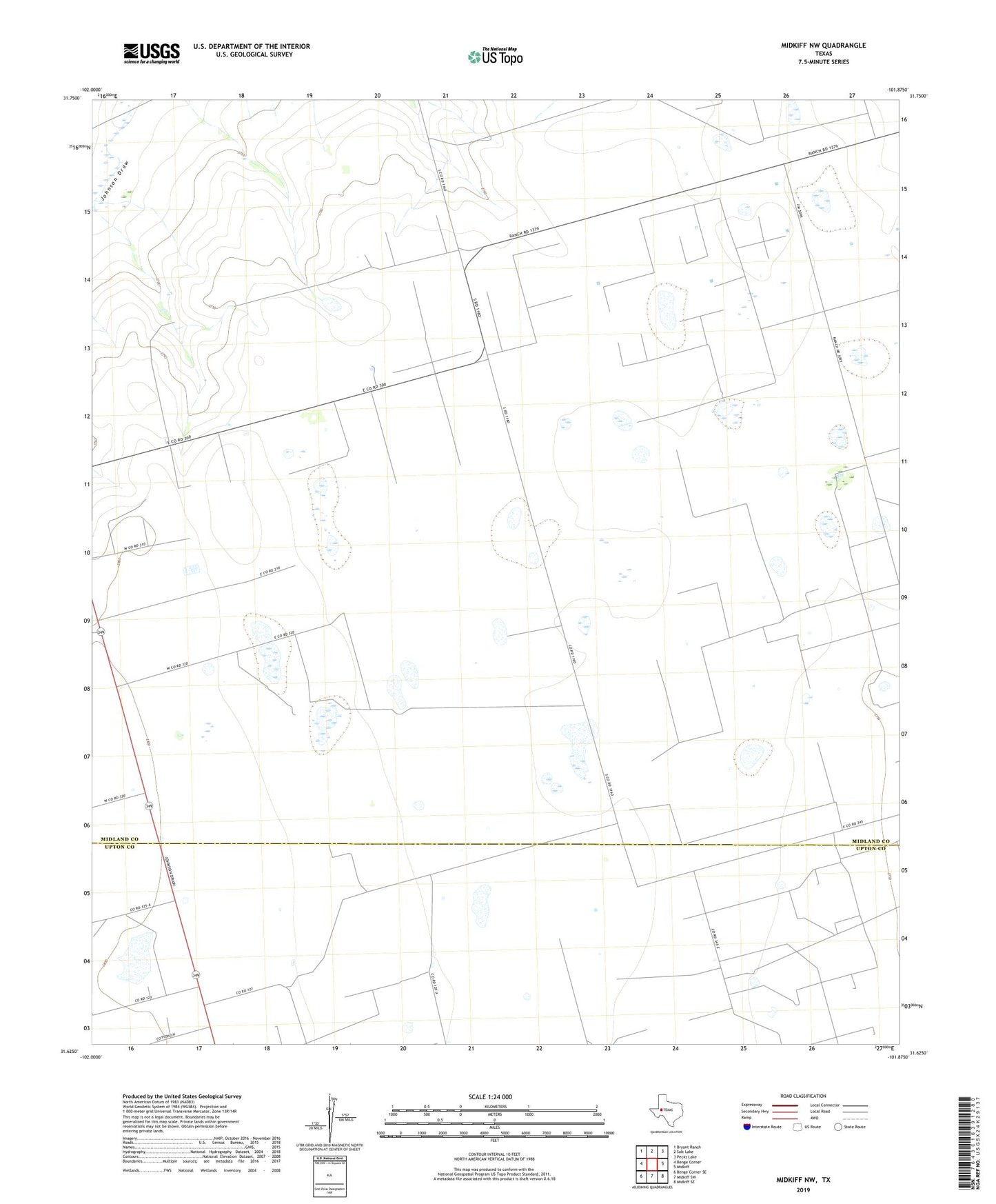 Midkiff NW Texas US Topo Map Image