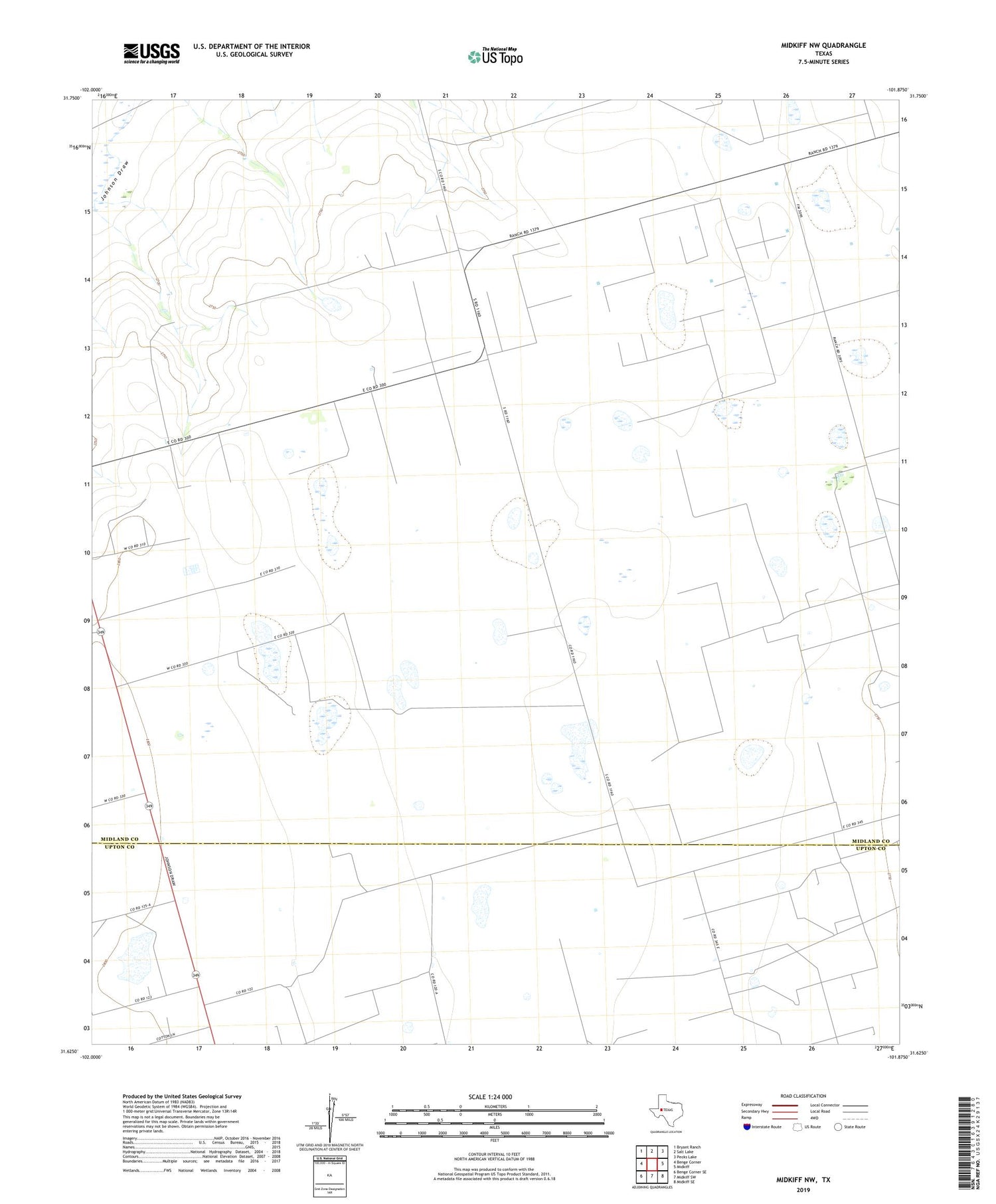 Midkiff NW Texas US Topo Map Image