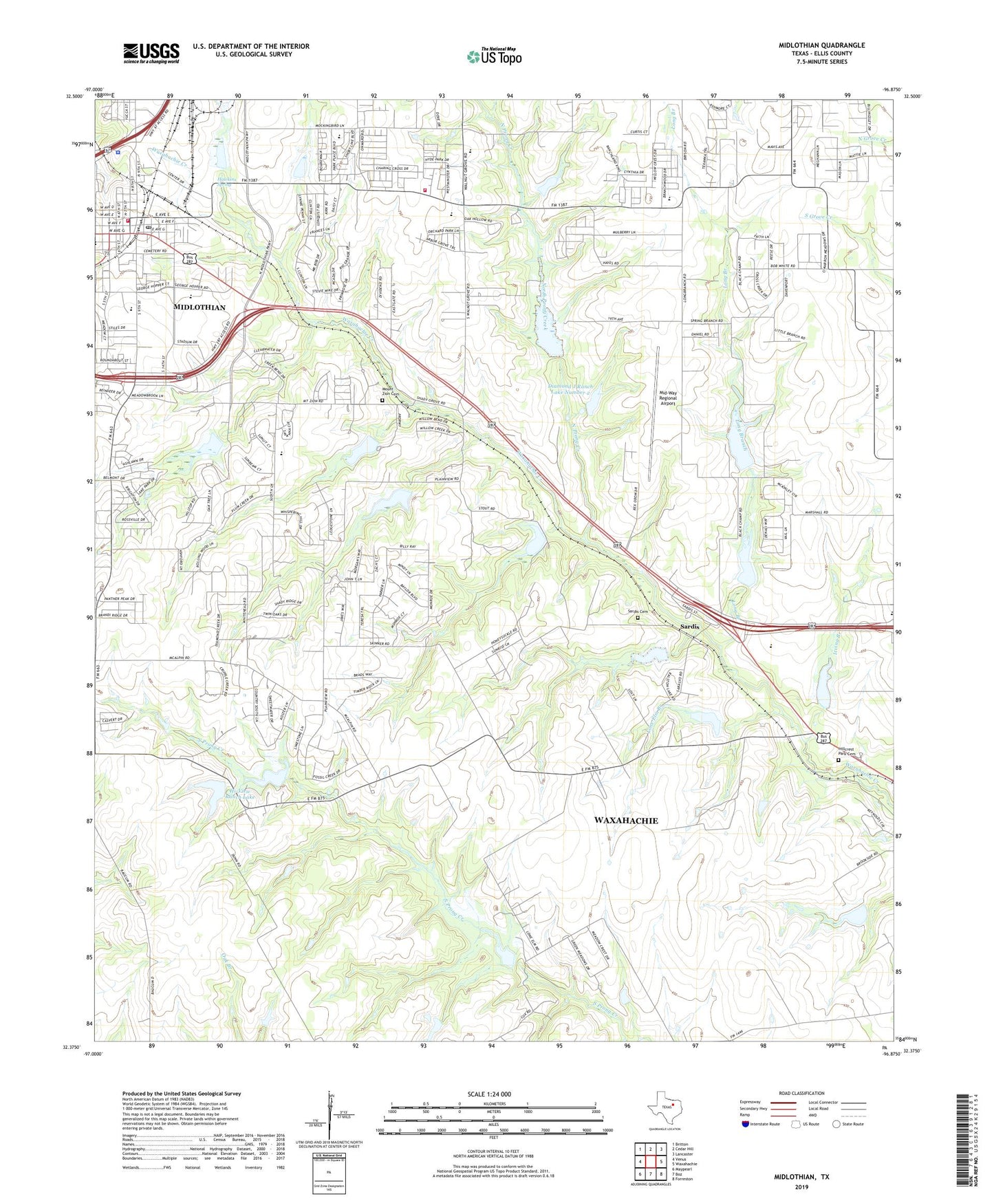 Midlothian Texas US Topo Map Image