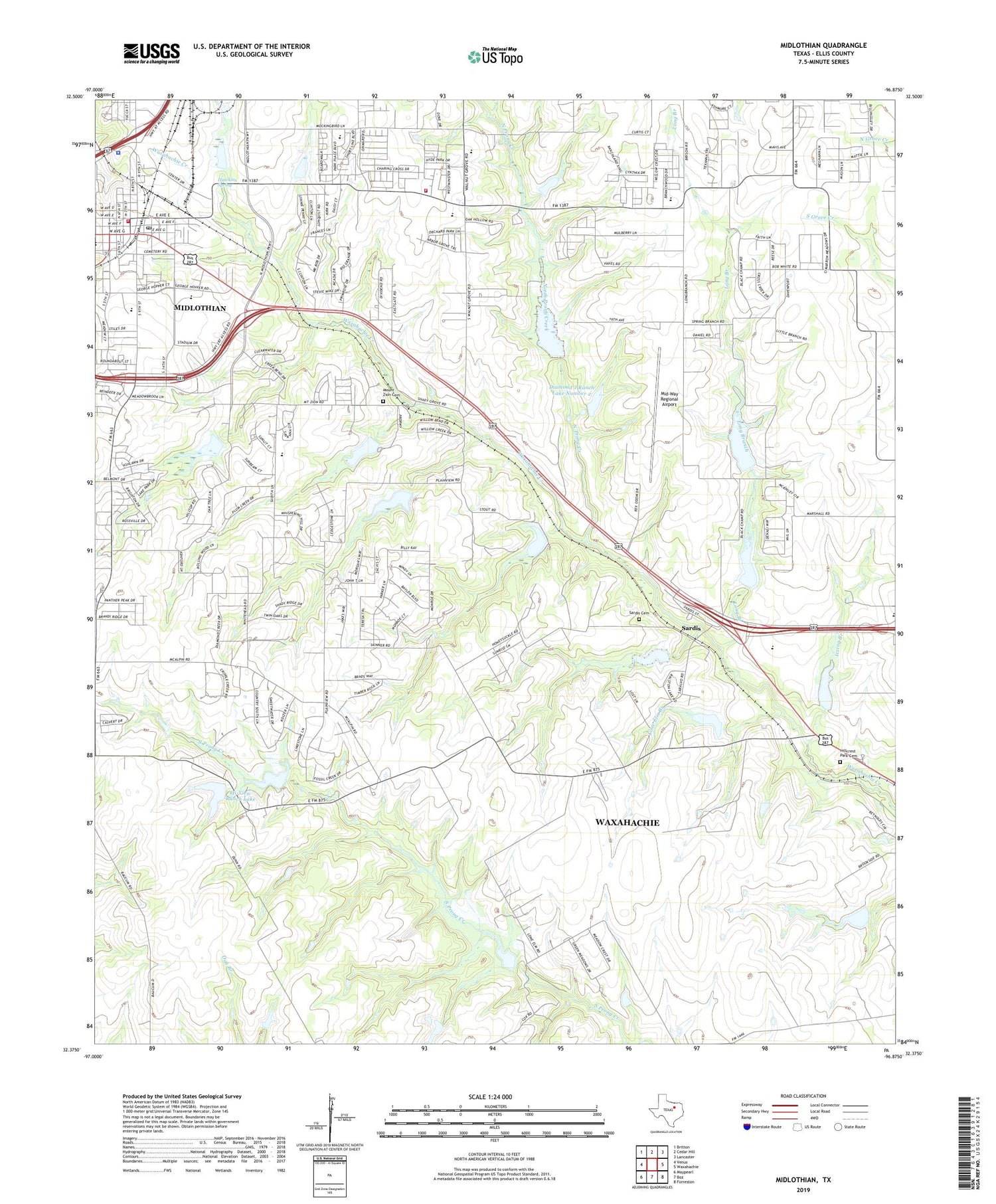 Midlothian Texas US Topo Map Image