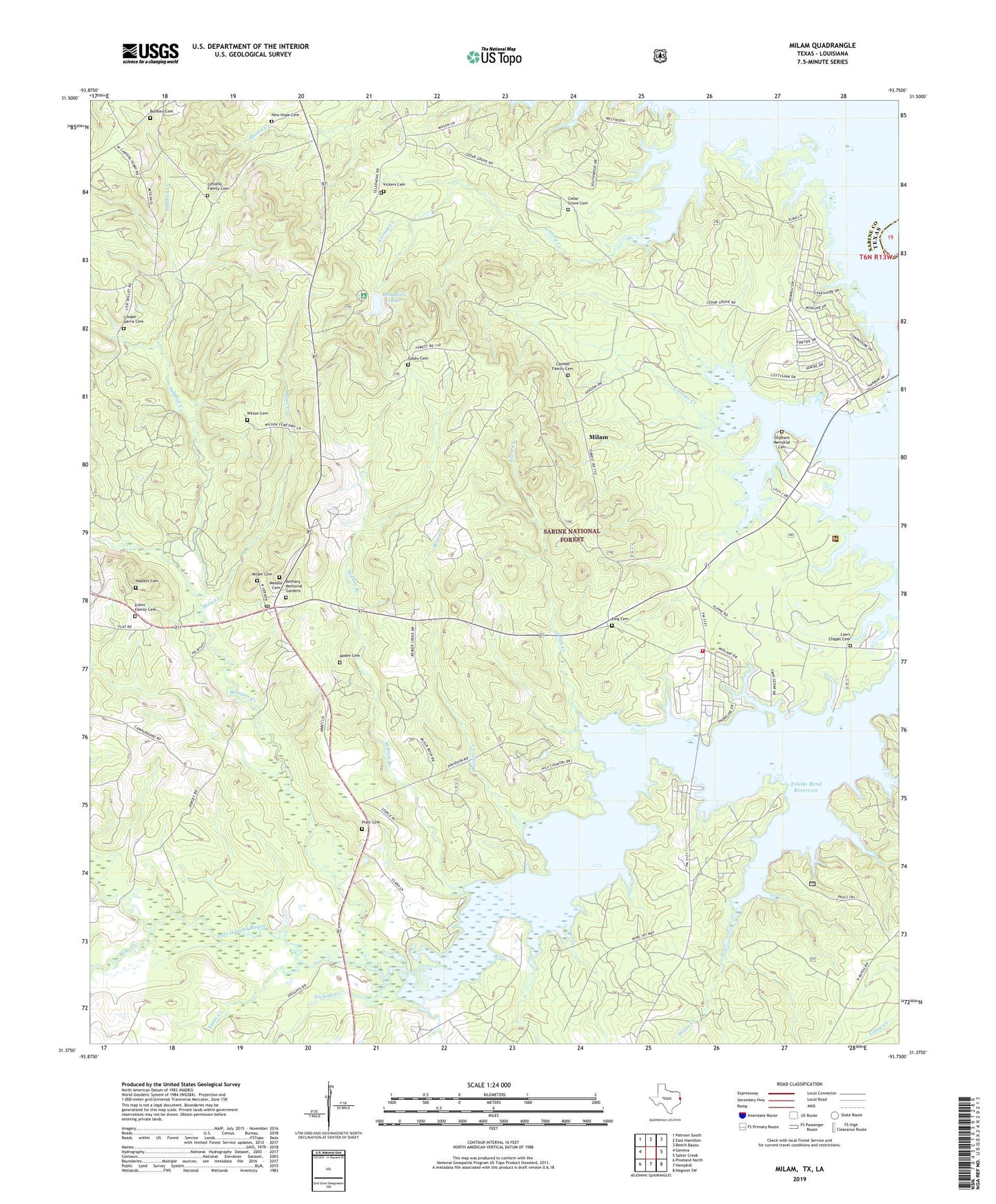 Milam Texas US Topo Map Image