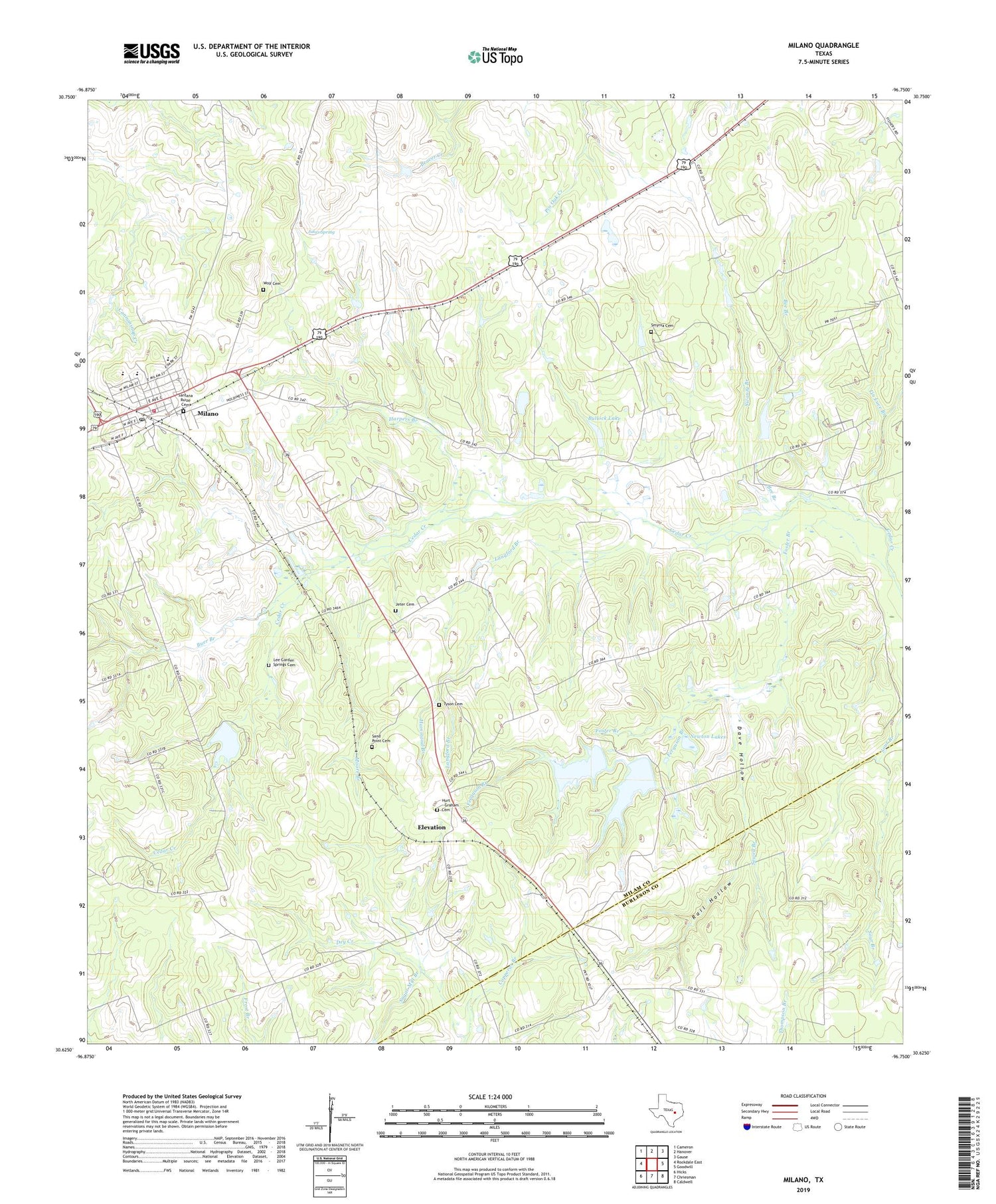 Milano Texas US Topo Map Image