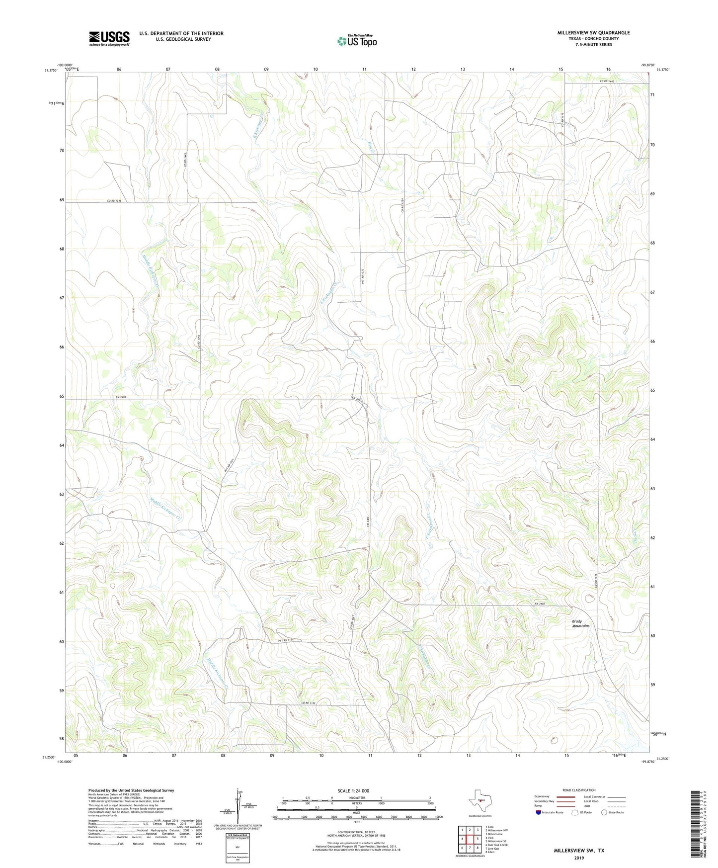 Millersview SW Texas US Topo Map Image
