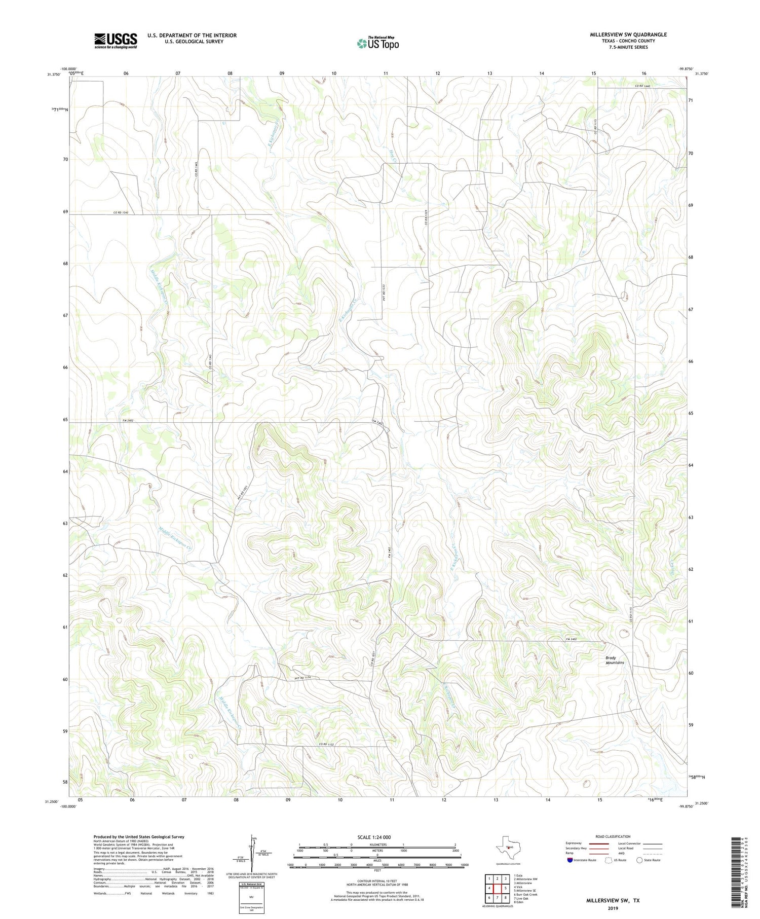 Millersview SW Texas US Topo Map Image