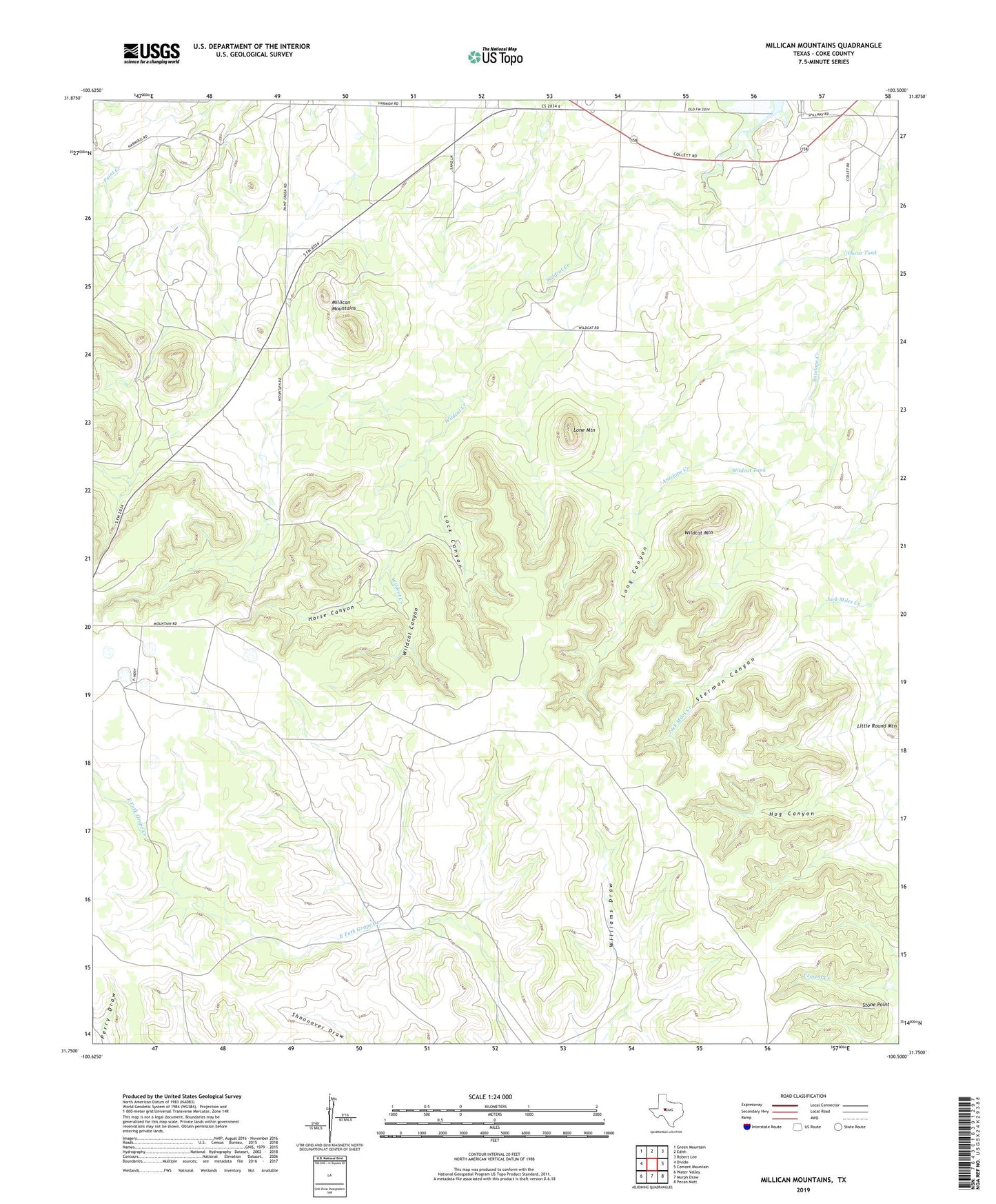 Millican Mountains Texas US Topo Map Image
