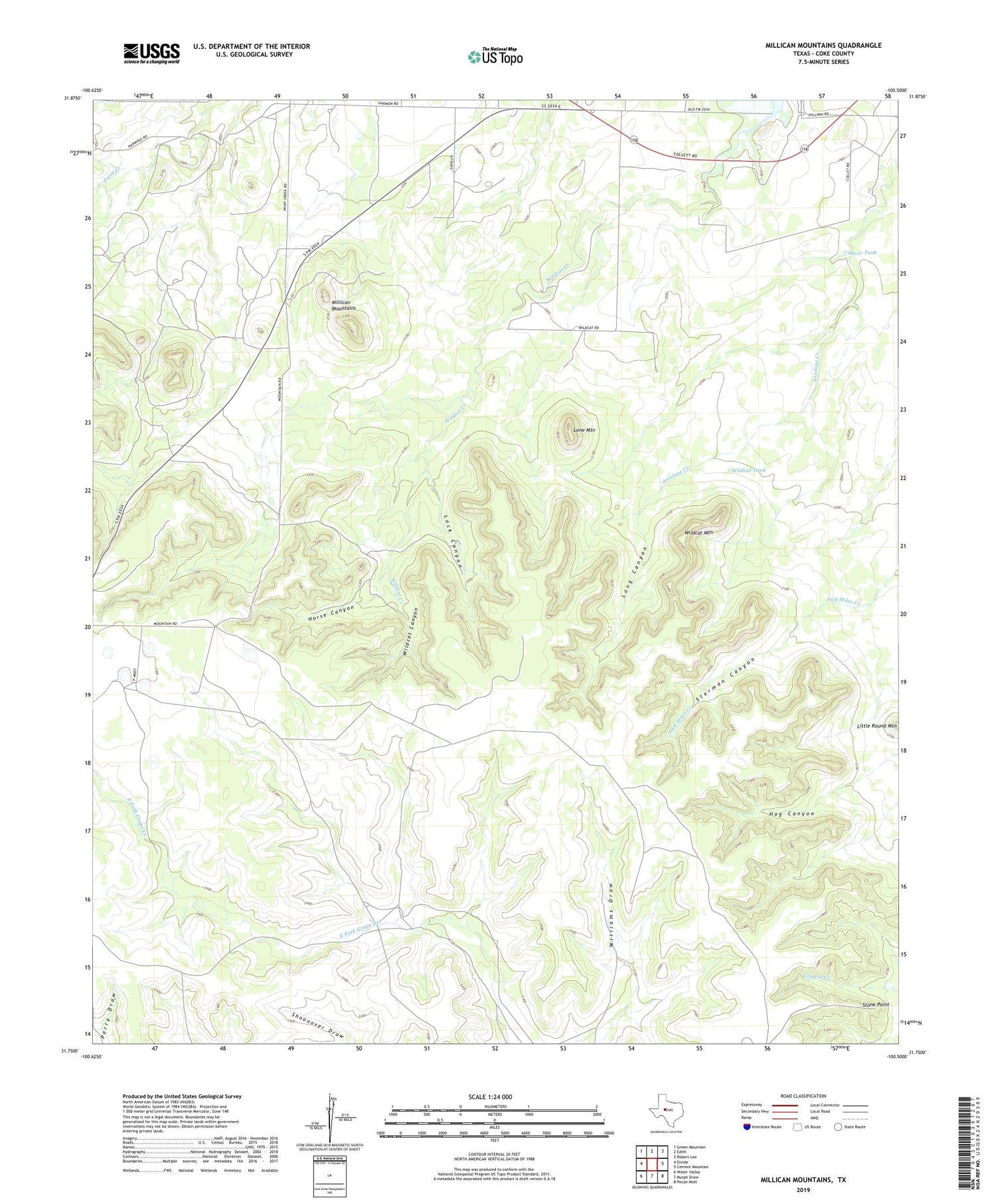 Millican Mountains Texas US Topo Map Image