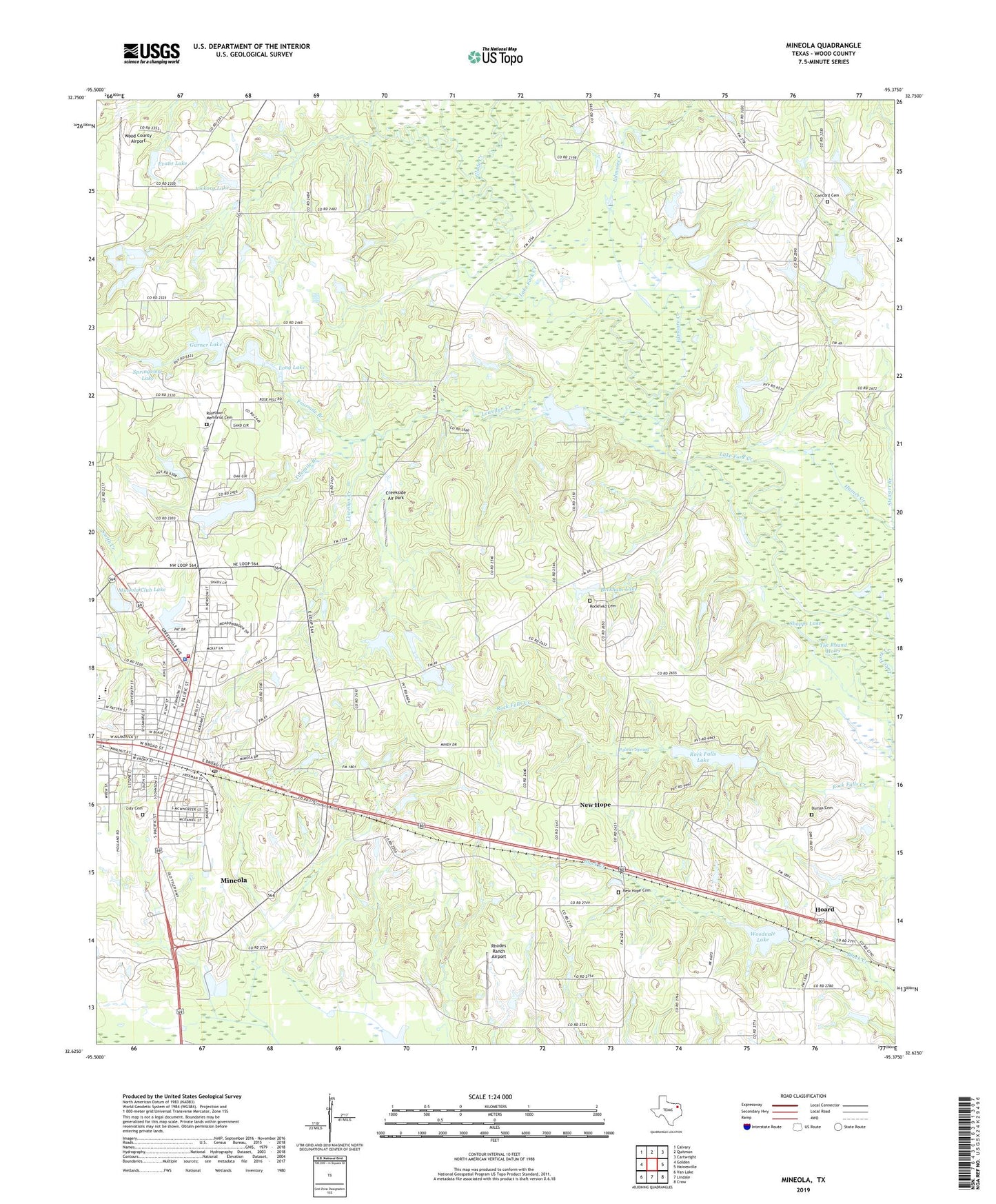 Mineola Texas US Topo Map Image