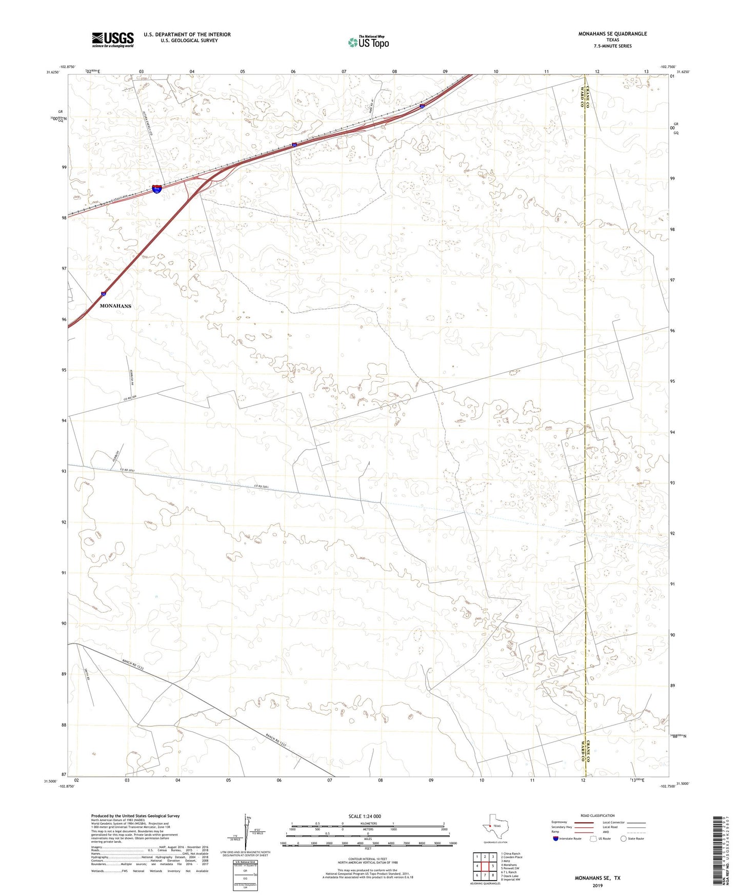 Monahans SE Texas US Topo Map Image