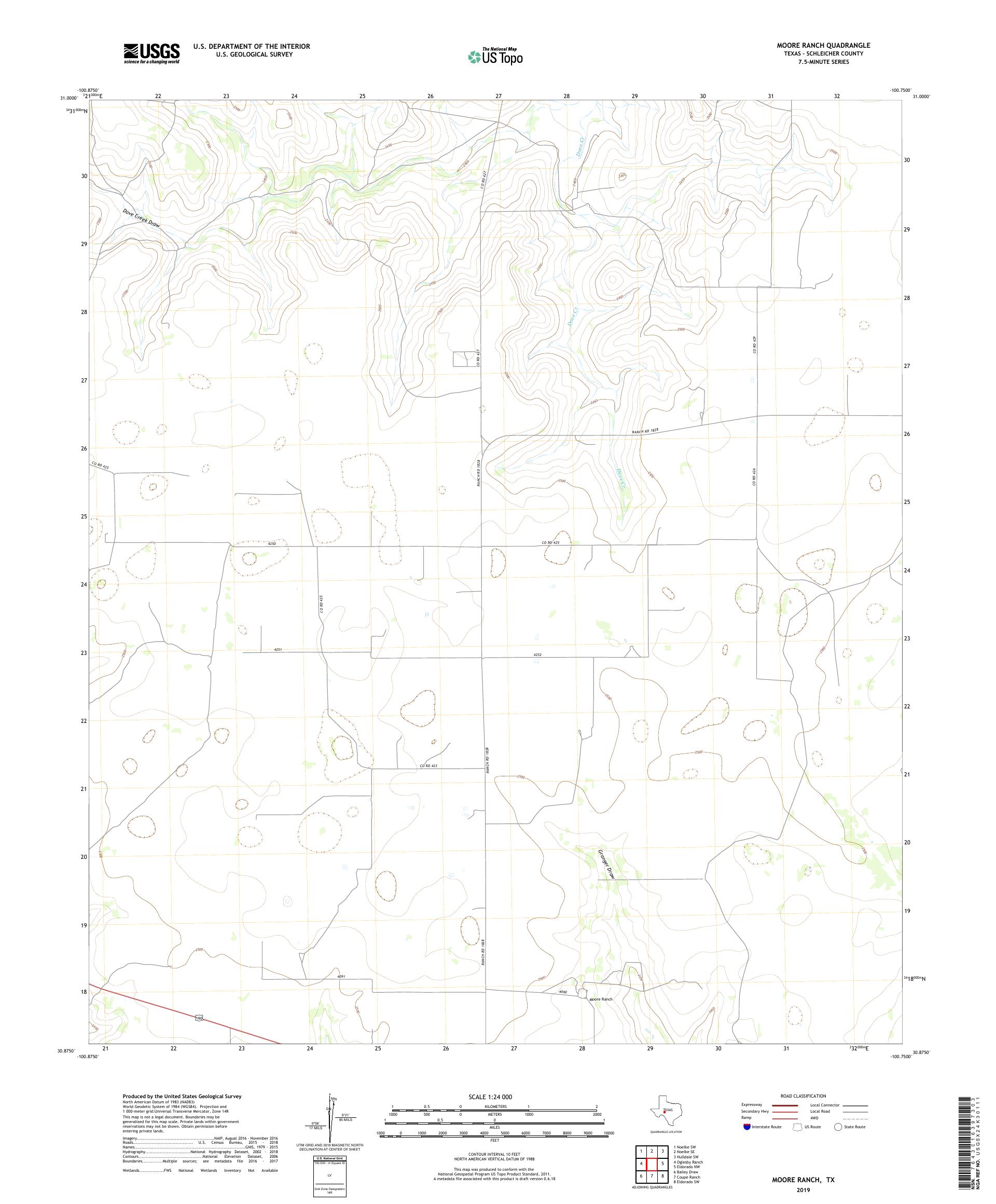 Moore Ranch Texas US Topo Map – MyTopo Map Store