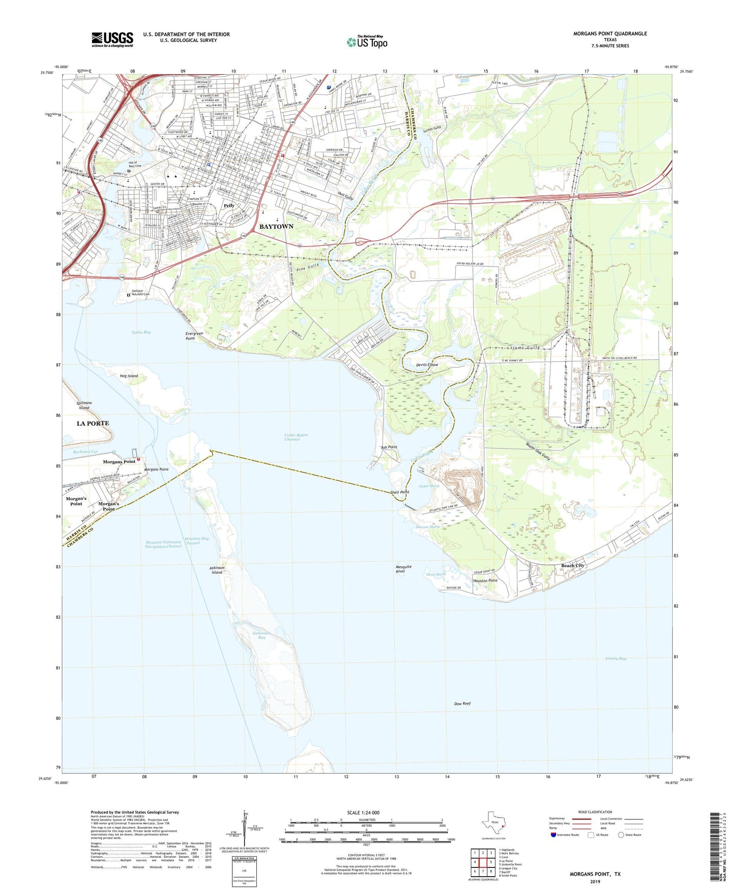 Morgans Point Texas US Topo Map Image