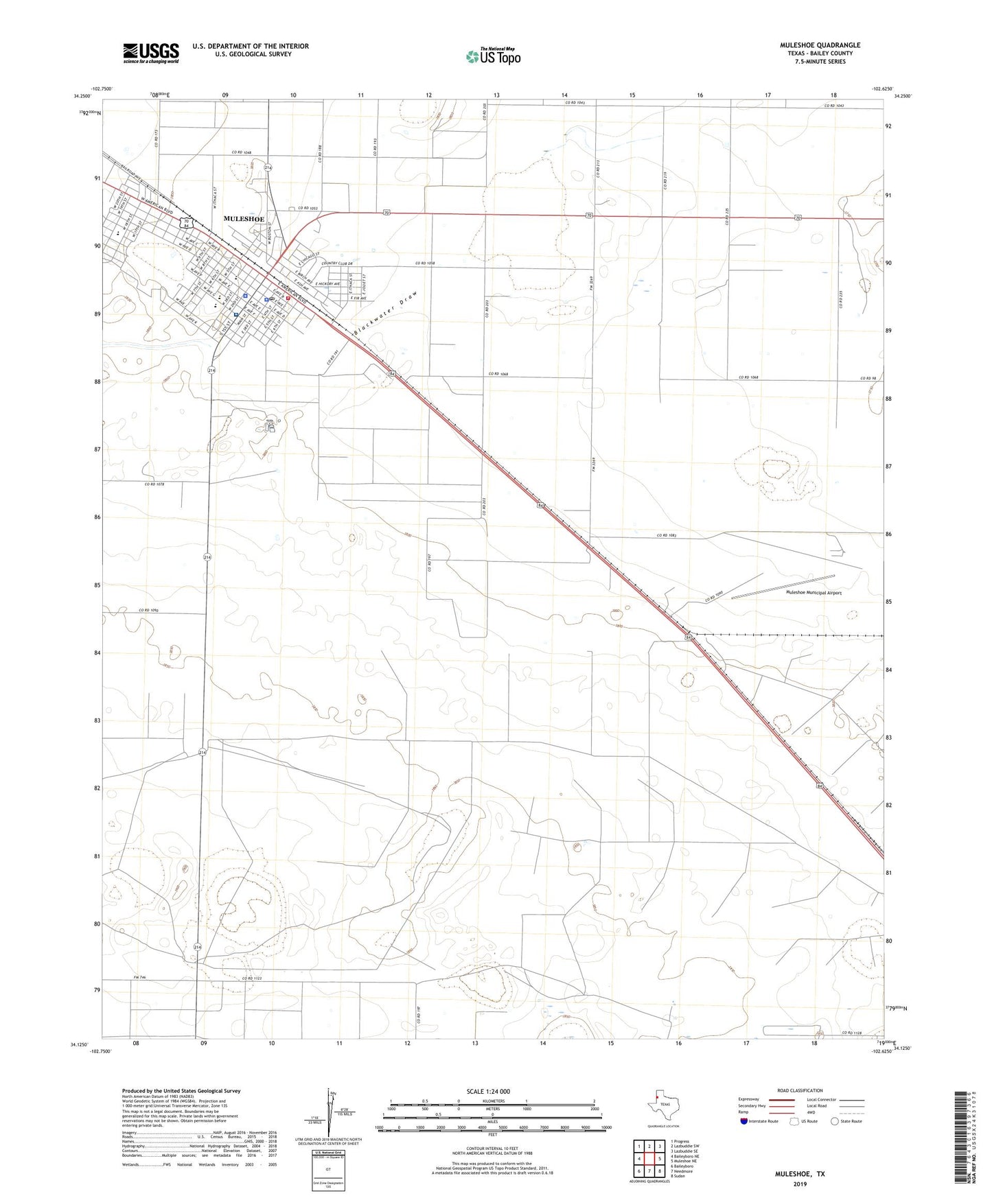 Muleshoe Texas US Topo Map Image