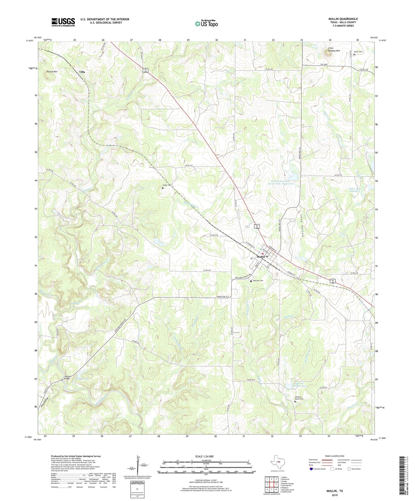 Mullin Texas US Topo Map Image