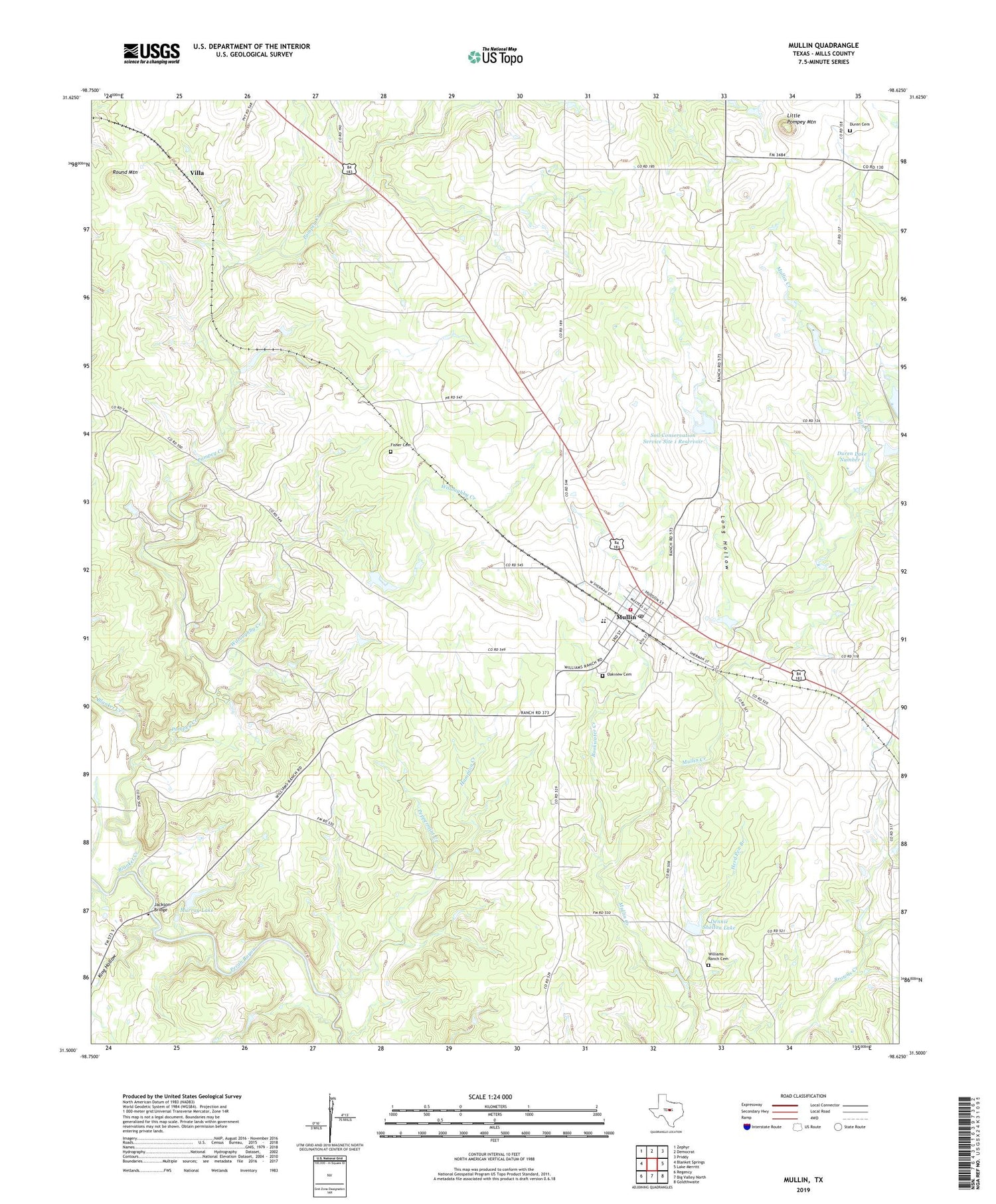 Mullin Texas US Topo Map Image