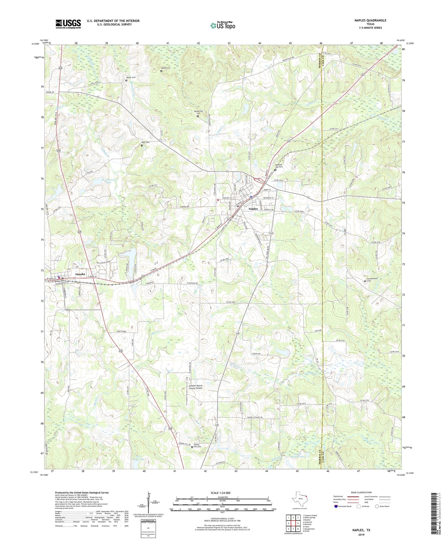 Naples Texas US Topo Map Image