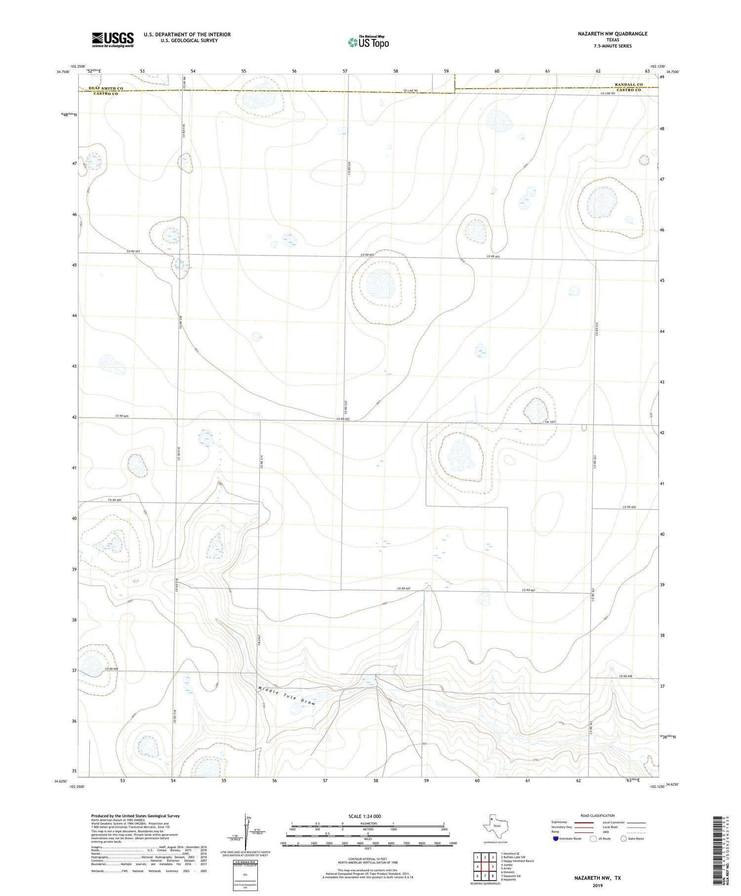 Nazareth NW Texas US Topo Map Image