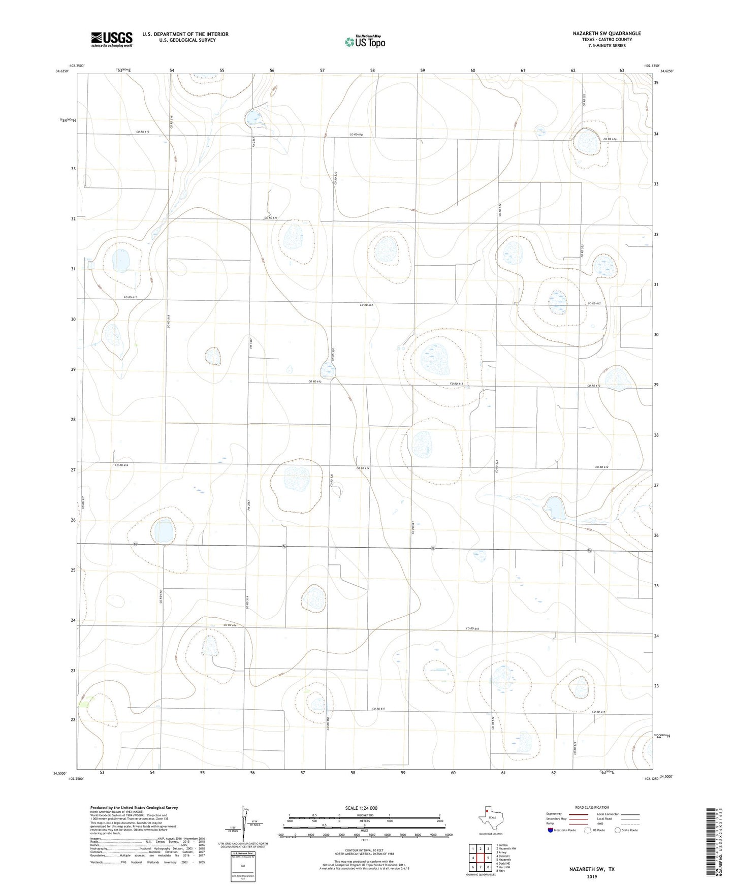 Nazareth SW Texas US Topo Map Image