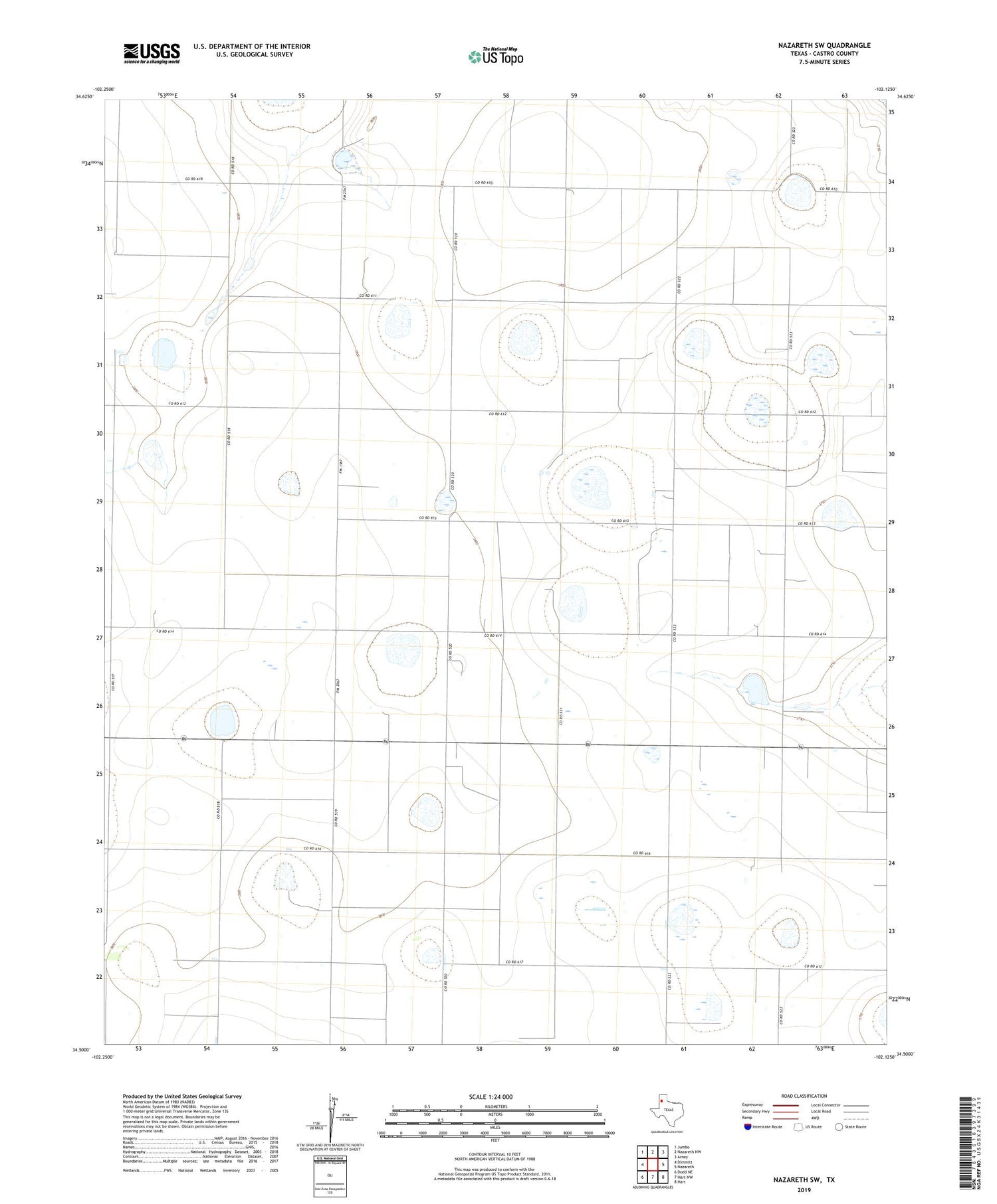 Nazareth SW Texas US Topo Map Image