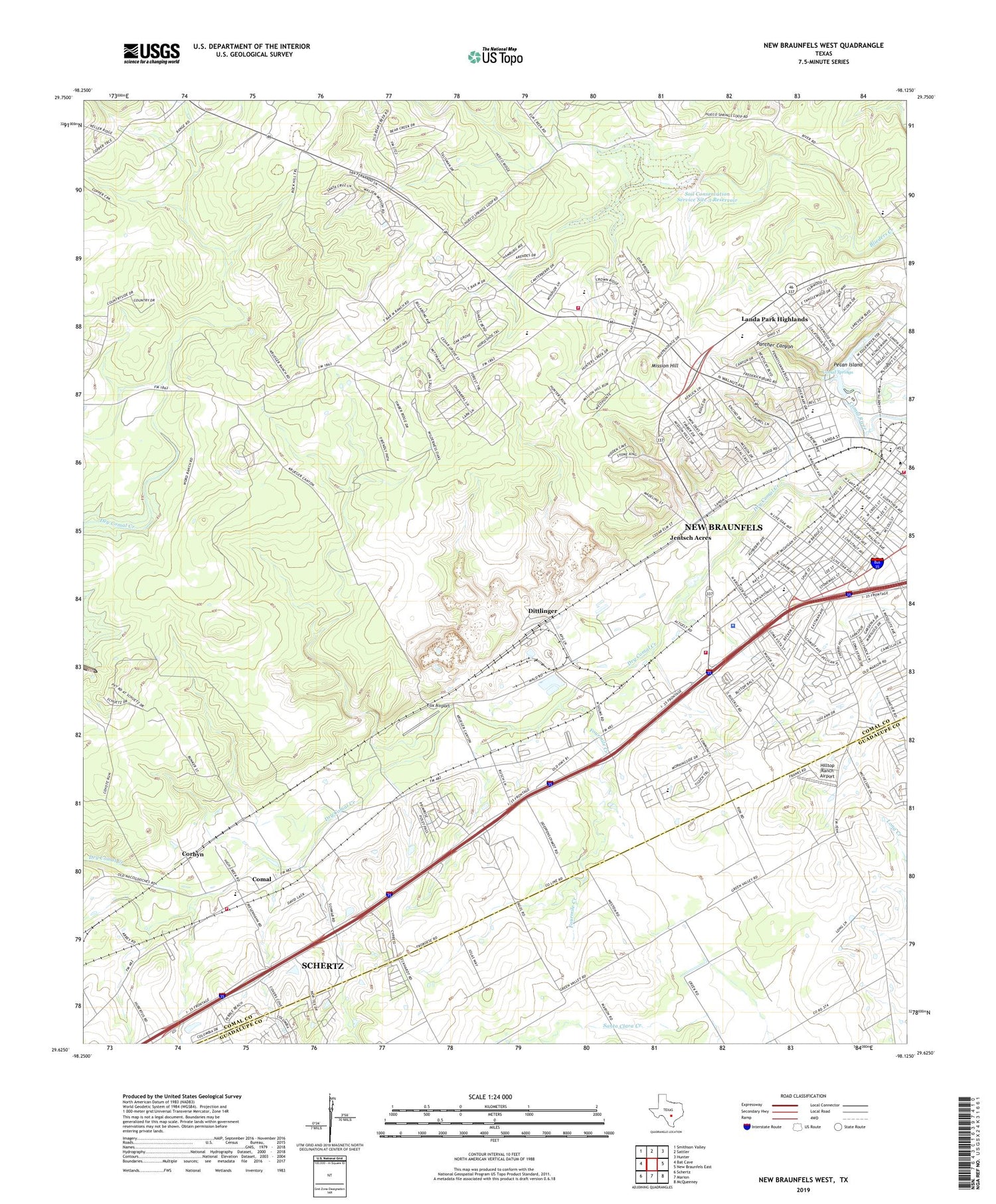 New Braunfels West Texas US Topo Map Image