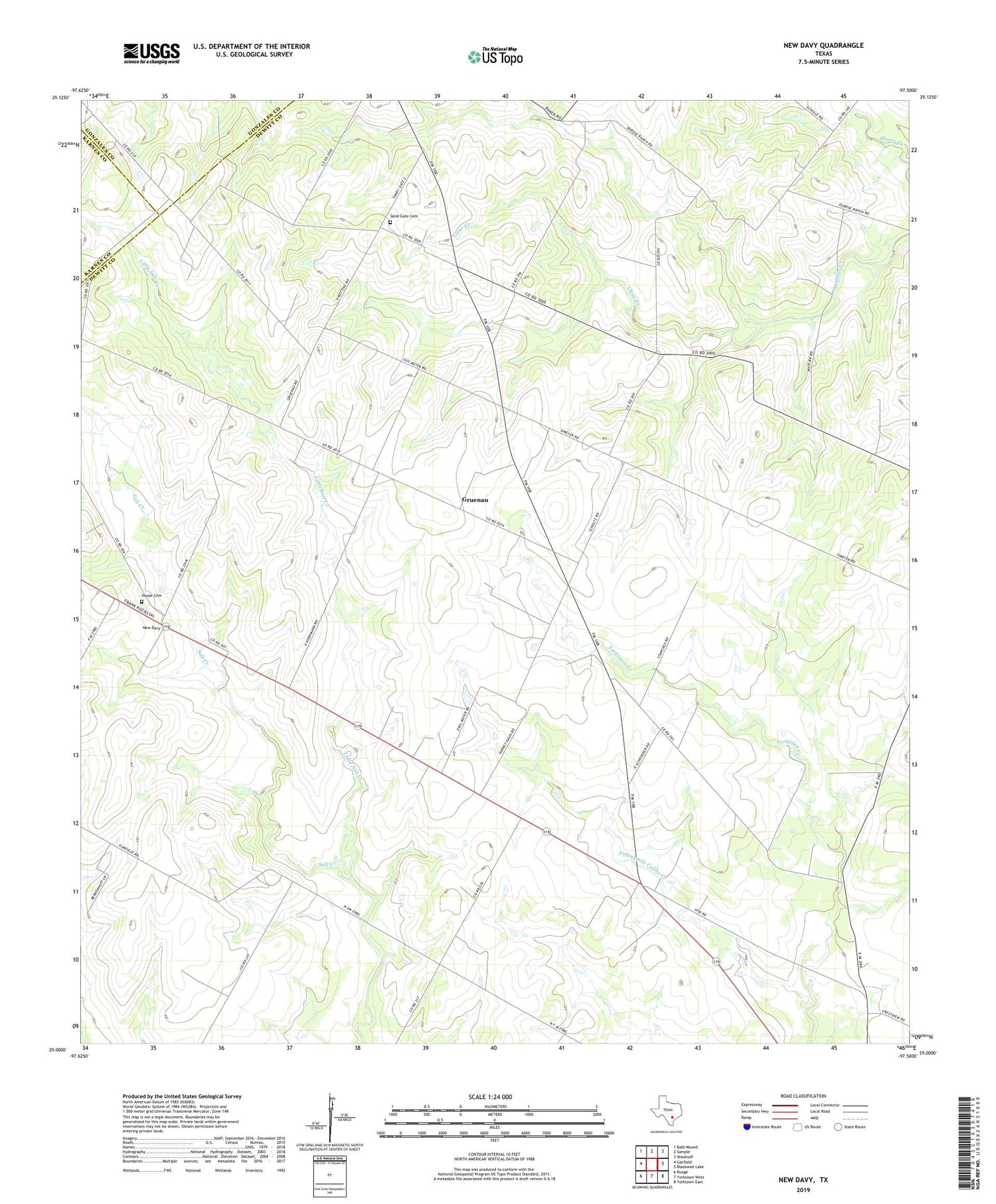 New Davy Texas US Topo Map Image