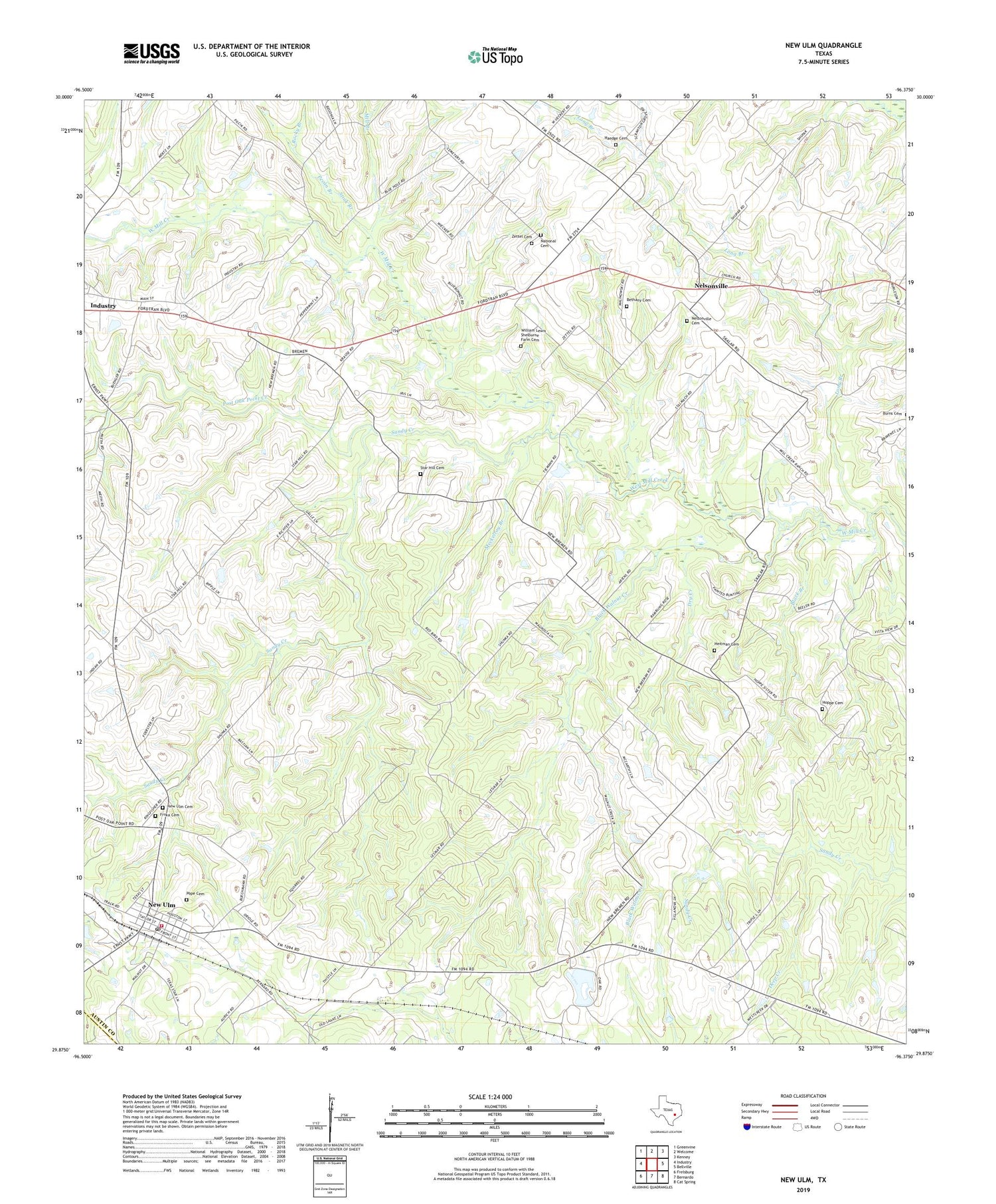 New Ulm Texas US Topo Map Image