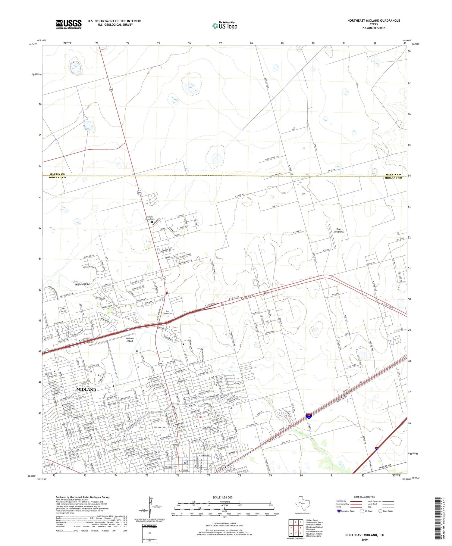 Northeast Midland Texas US Topo Map Image