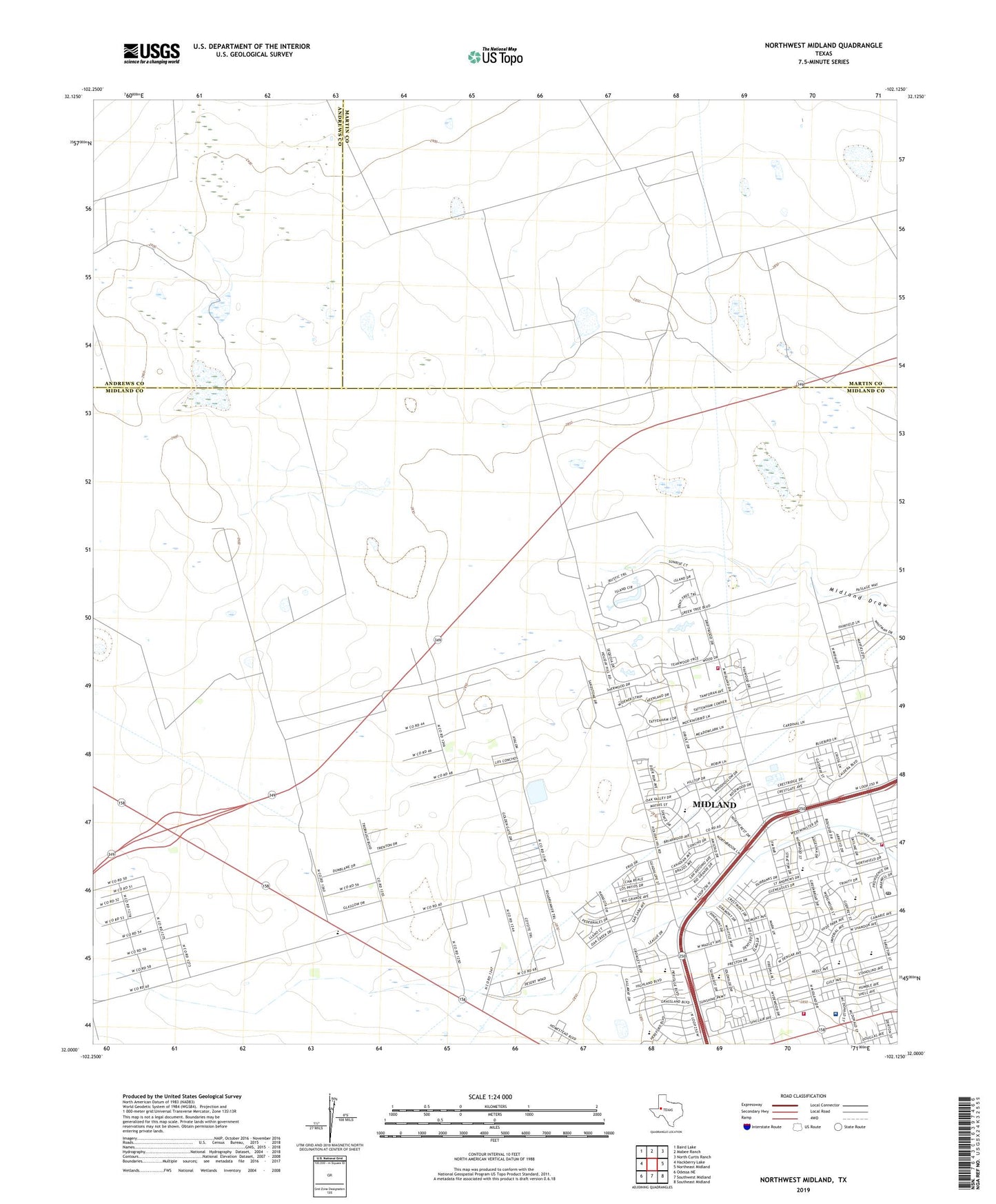 Northwest Midland Texas US Topo Map Image