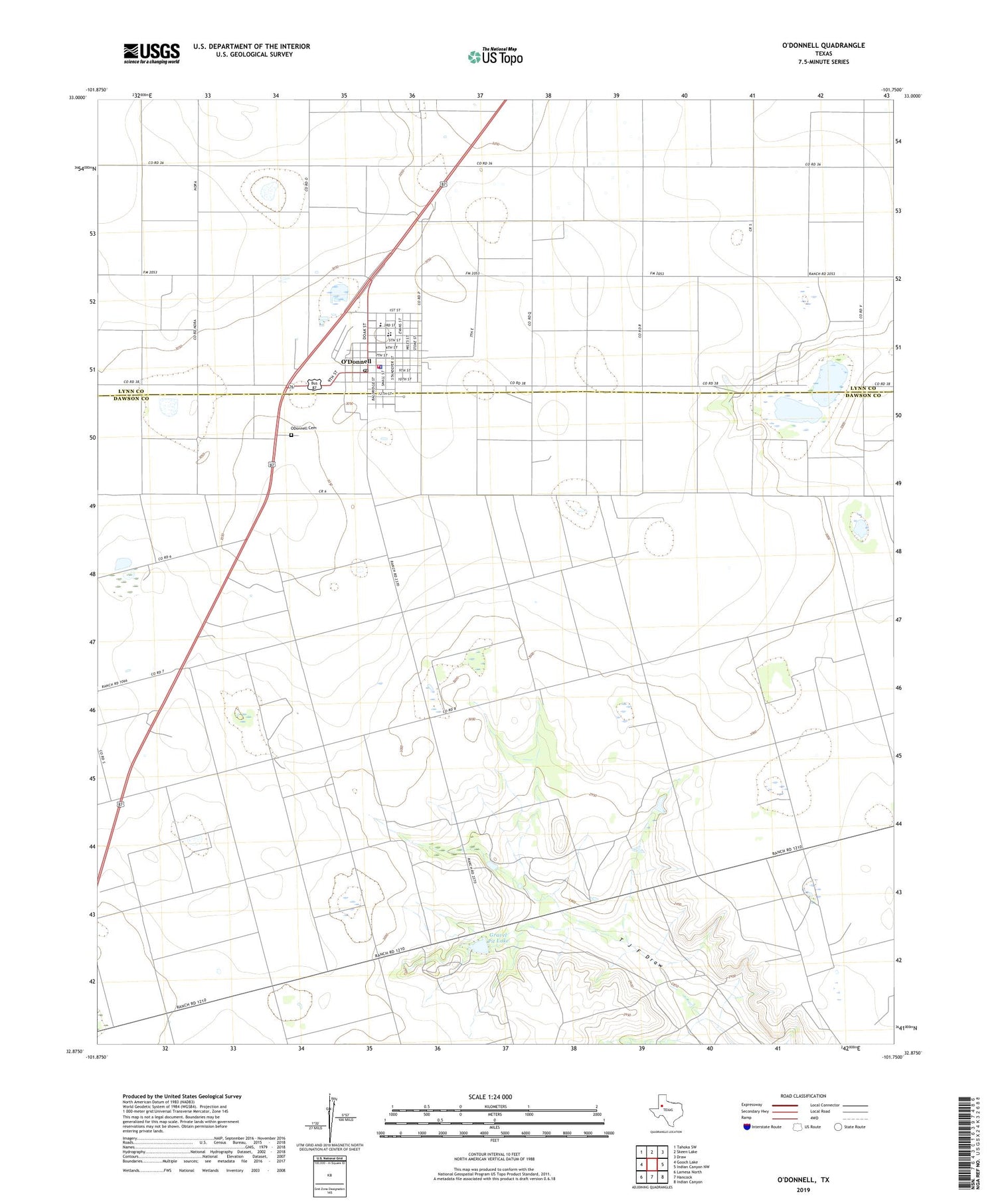 O'Donnell Texas US Topo Map Image