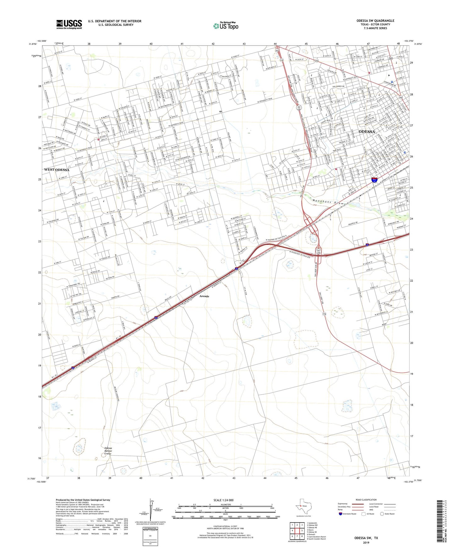 Odessa SW Texas US Topo Map Image