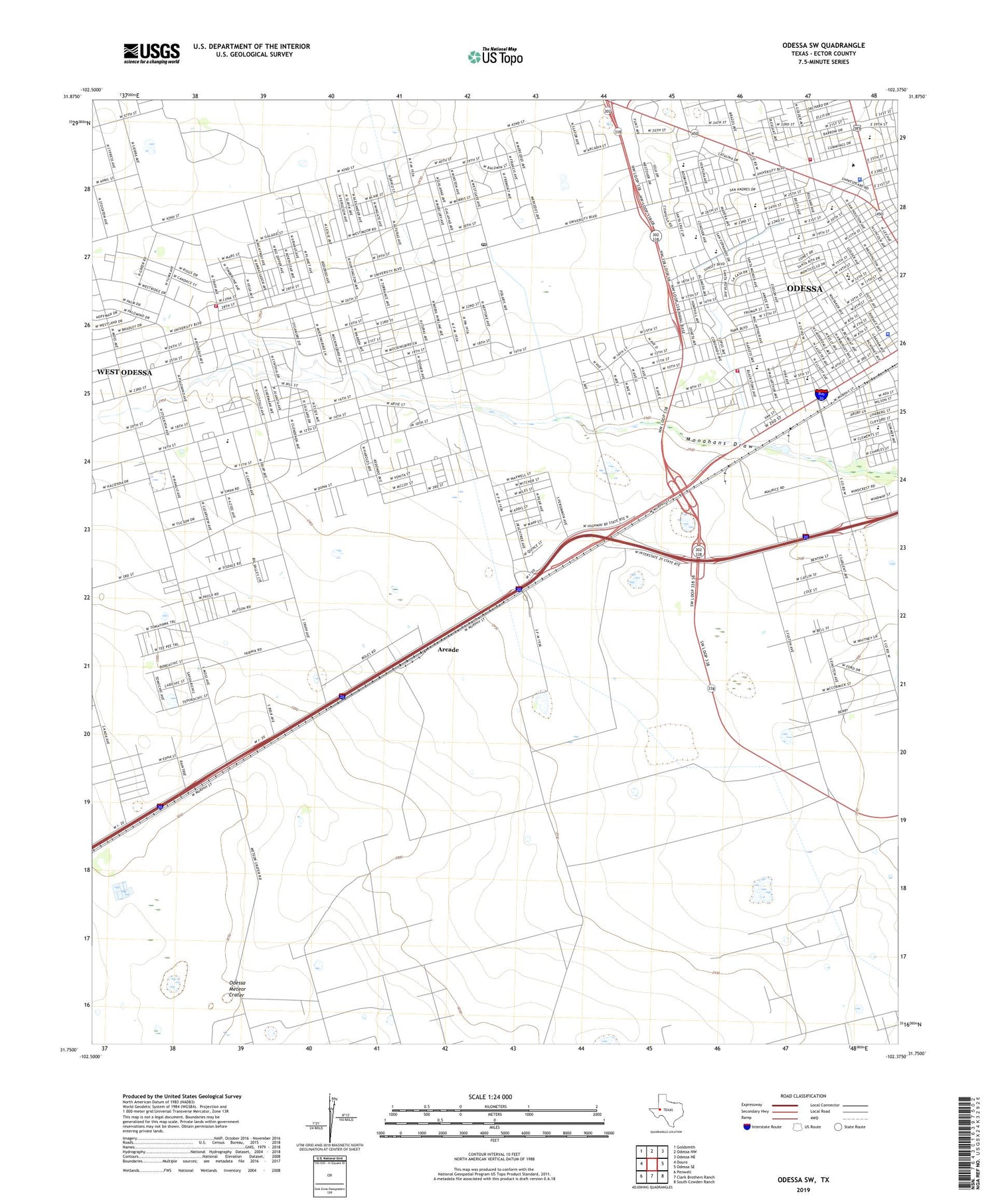Odessa SW Texas US Topo Map Image