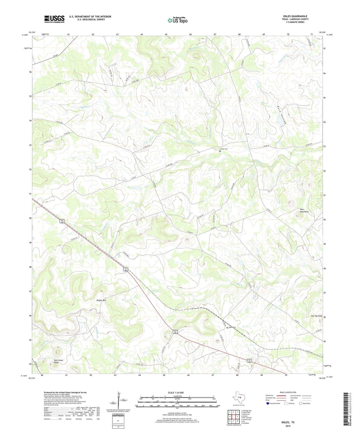 Ogles Texas US Topo Map Image