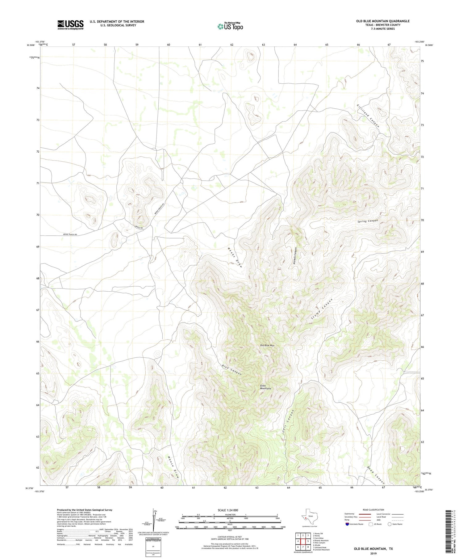 Old Blue Mountain Texas US Topo Map Image